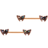 Iridescent Inlay Springtime Butterfly Barbell Nipple Ring Set