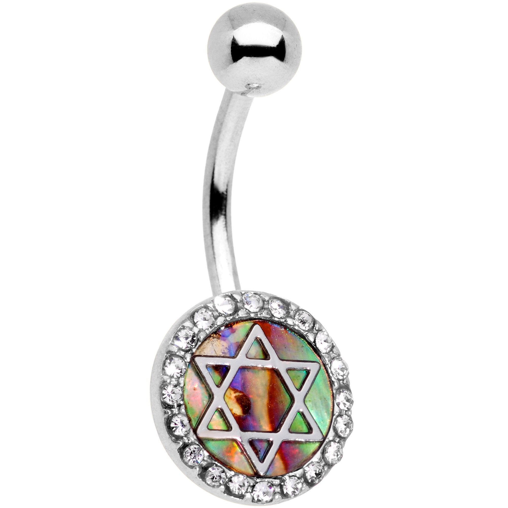 Clear Gem Iridescent Inlay Star of David Belly Ring