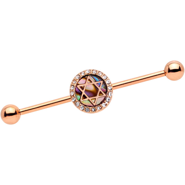 Clear Gem Star of David Rose Gold Anodized Straight Industrial Barbell 38mm