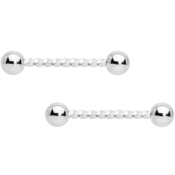 14 Gauge 5/8 Stainless Steel Twisted Barbell Nipple Ring Set