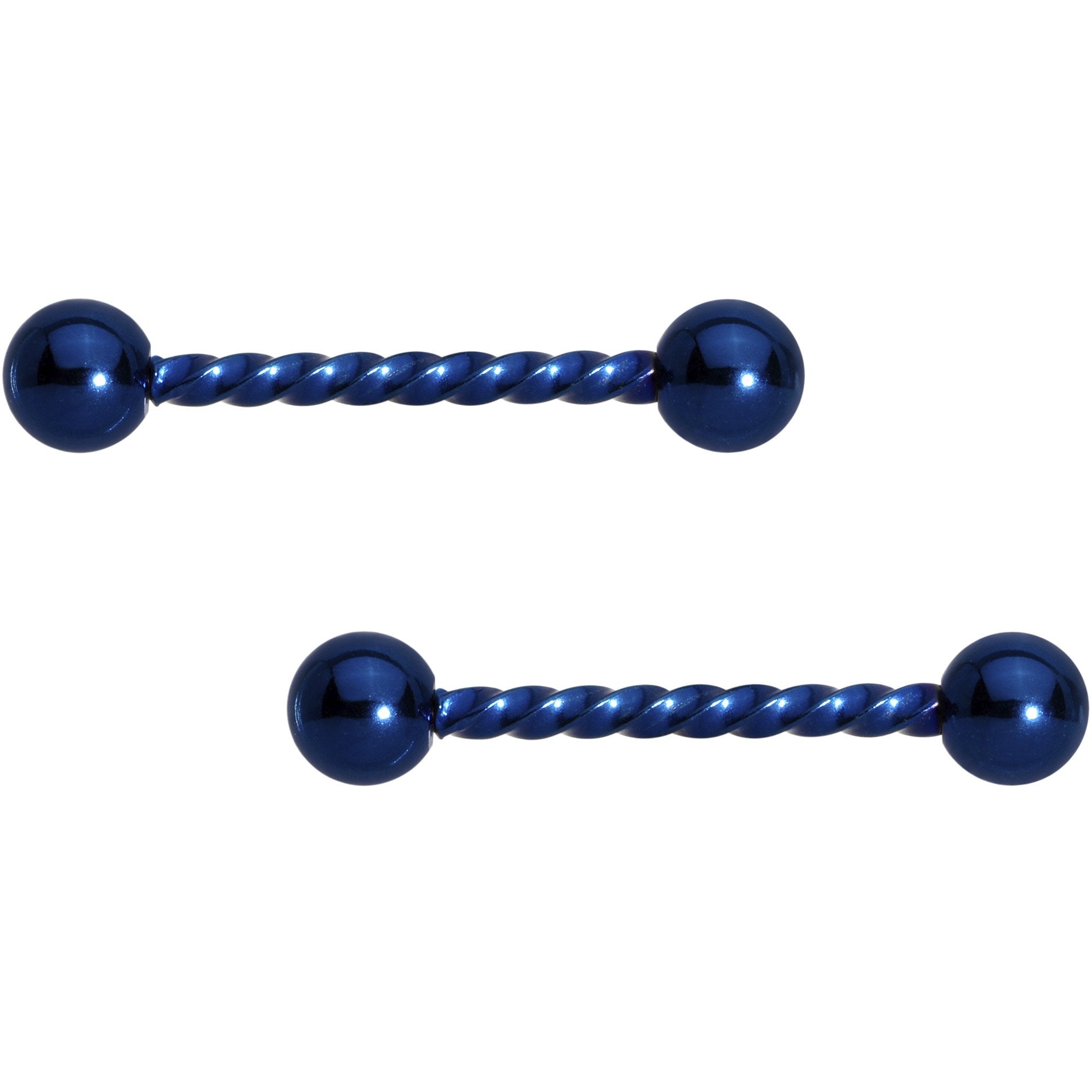 14 Gauge 5/8 Deep Blue Twisted Barbell Nipple Ring Set