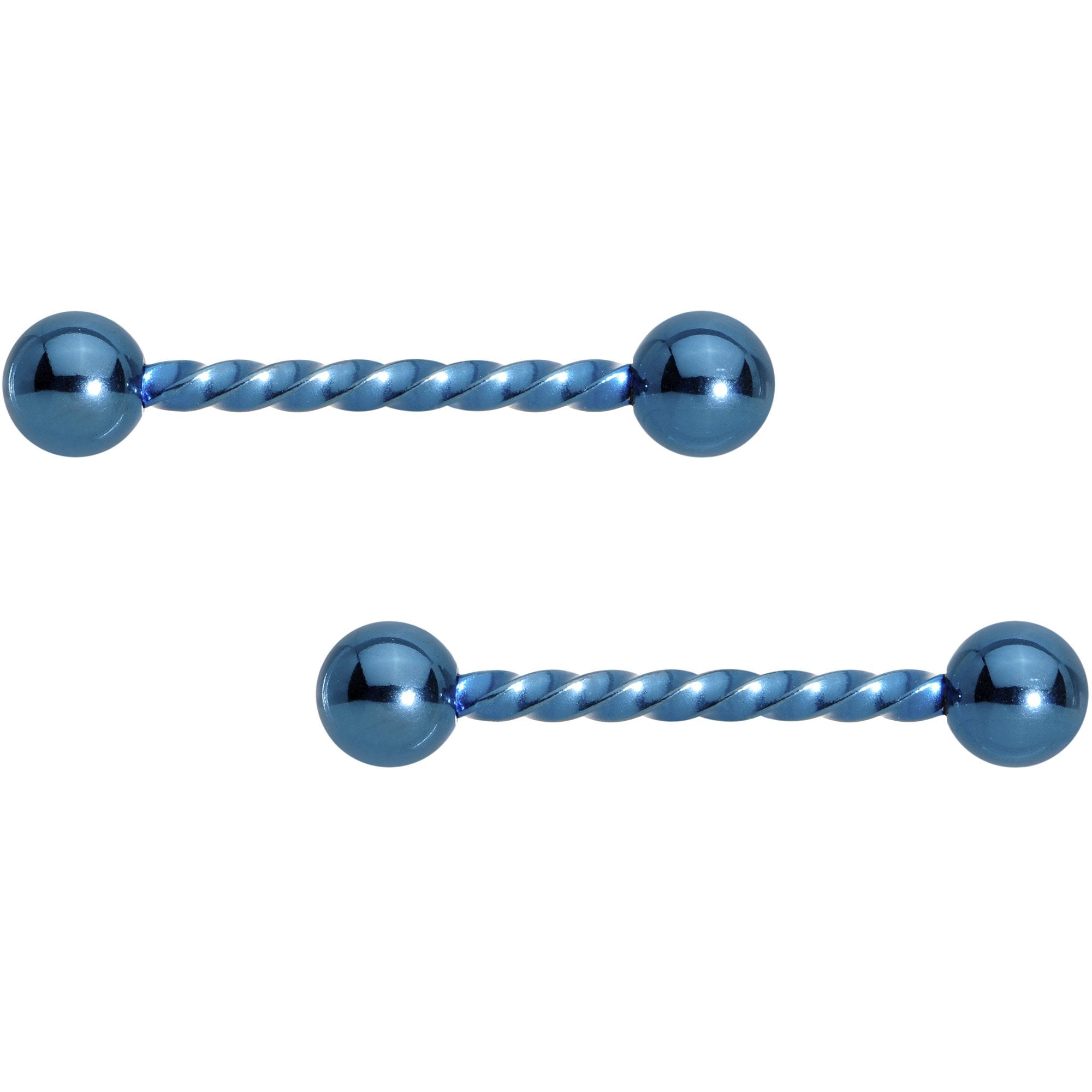 14G 5/8 Bright Blue Twisted Barbell Nipple Ring Set