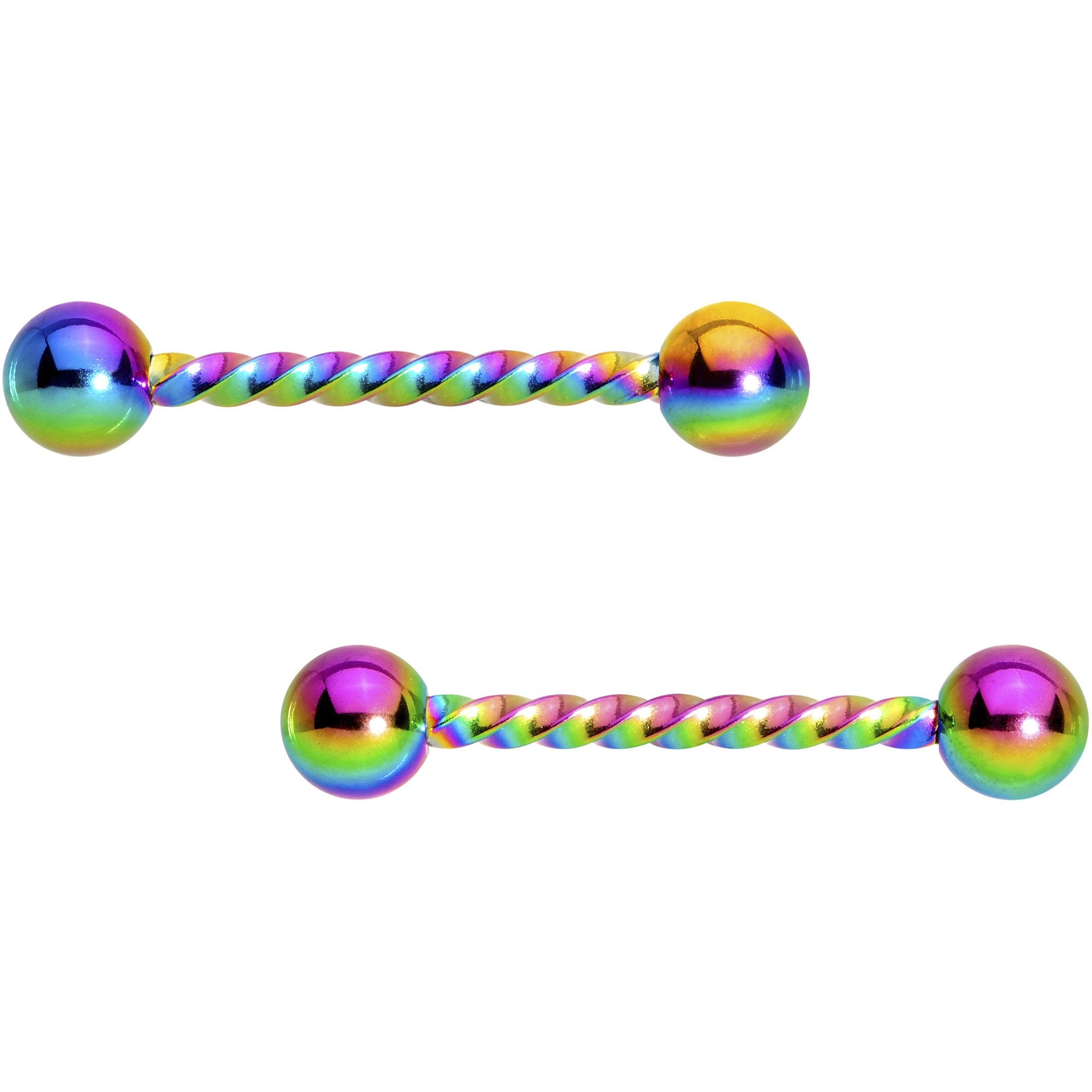 14 Gauge 5/8 Rainbow Twisted Barbell Nipple Ring Set