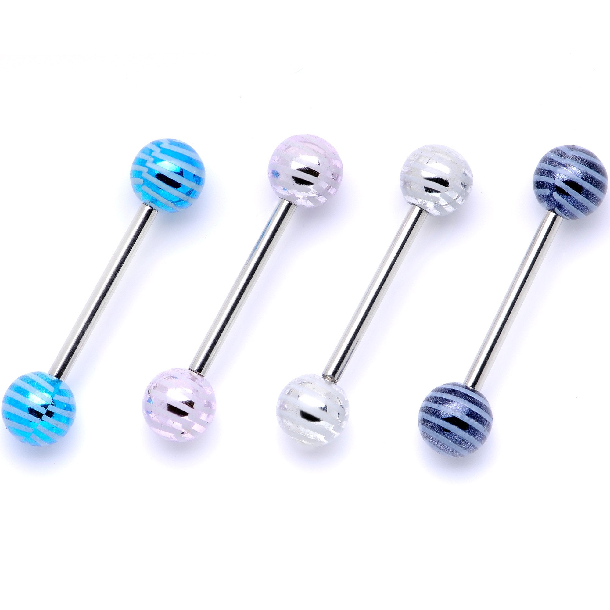 Evening Stripes Party Barbell Tongue Ring Set of 4