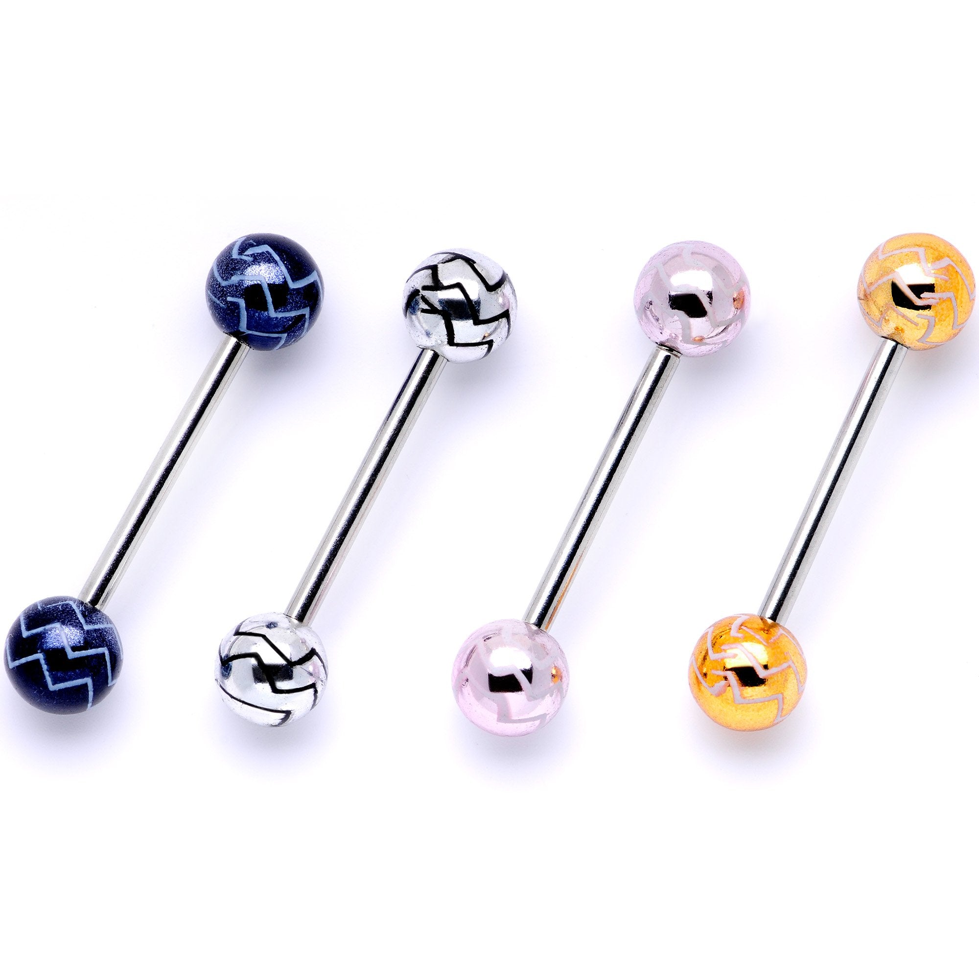 Late Night Party Zig Zag Barbell Tongue Ring Set of 4