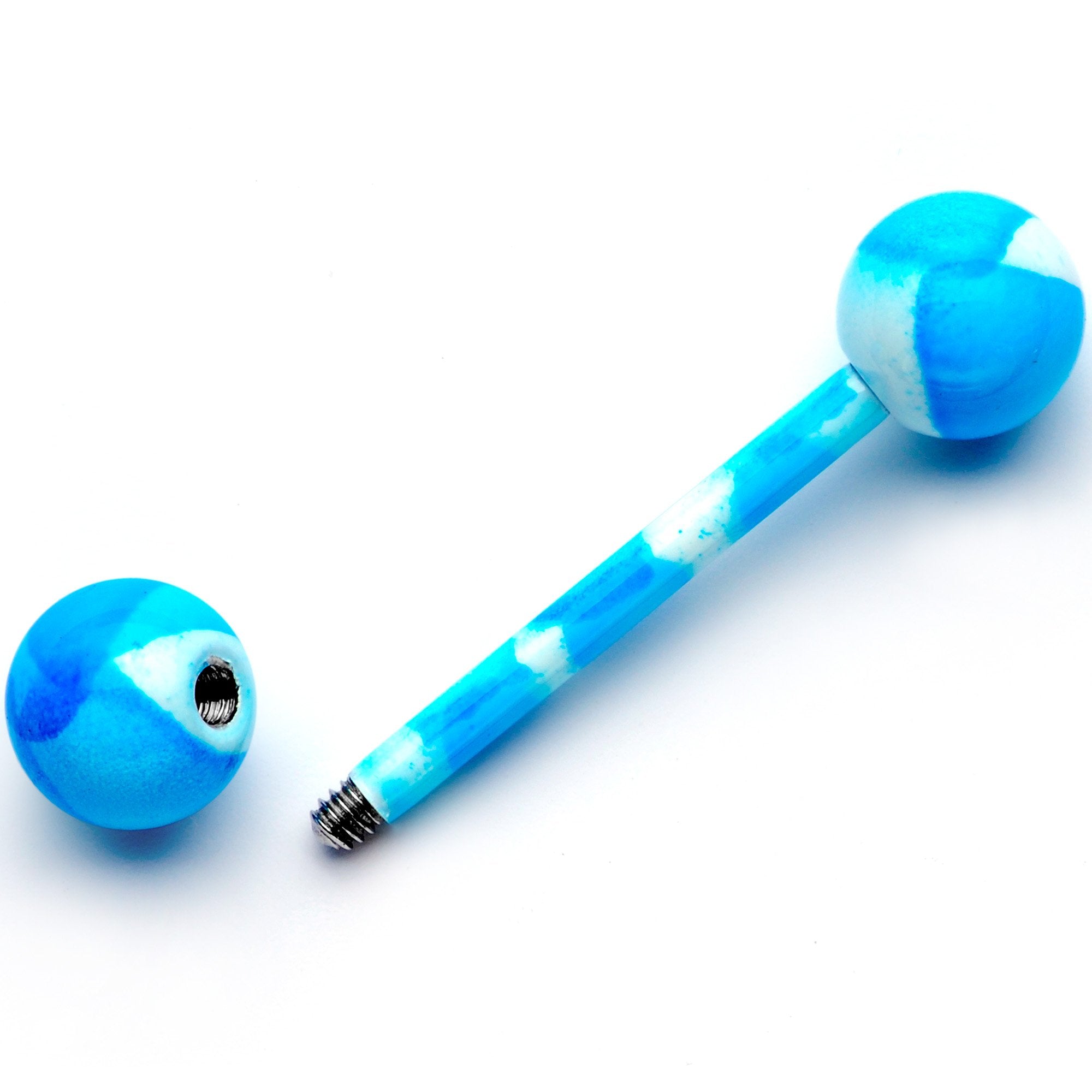 14G 5/8 Blue Camouflage Straight Barbell Tongue Ring