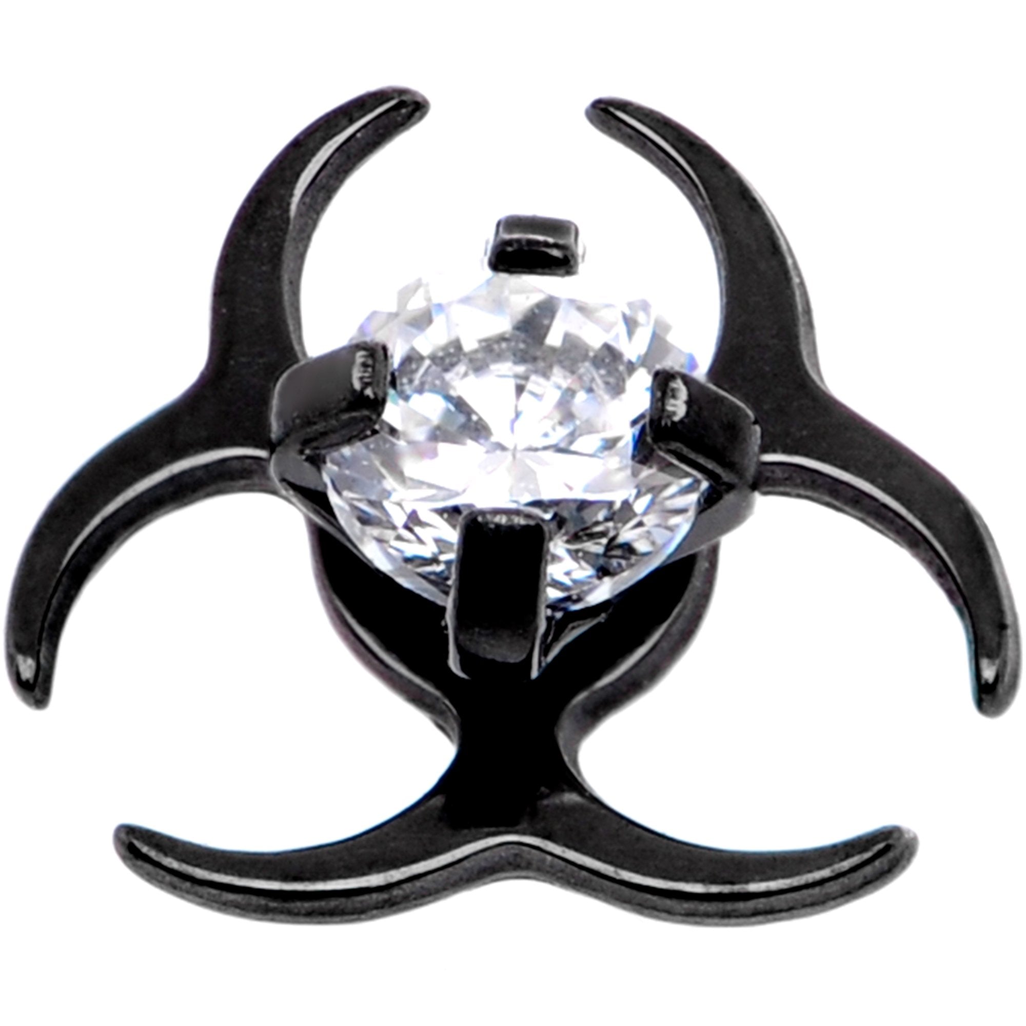 14G Clear Gem Black Biohazard Dermal Anchor Top