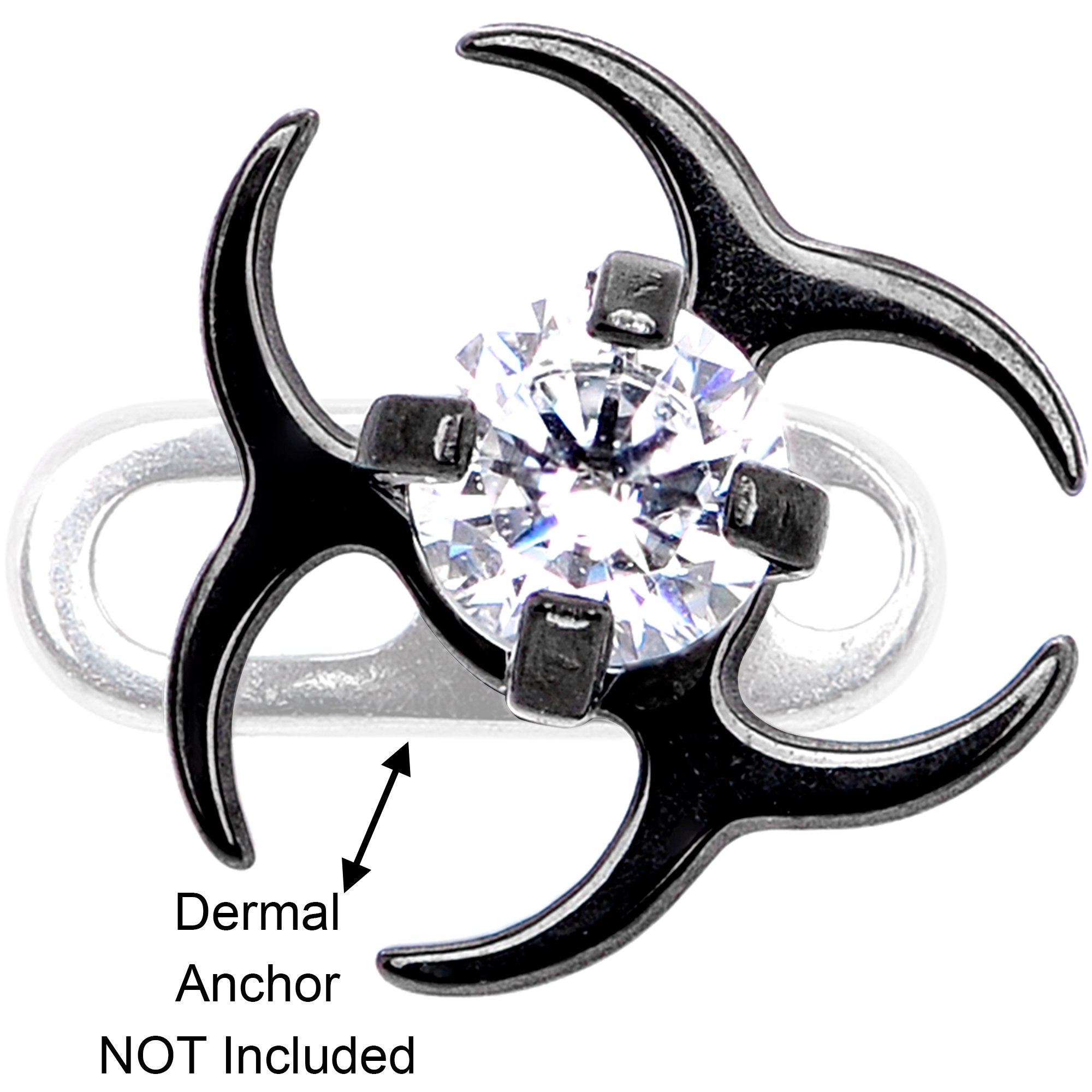 14G Clear Gem Black Biohazard Dermal Anchor Top
