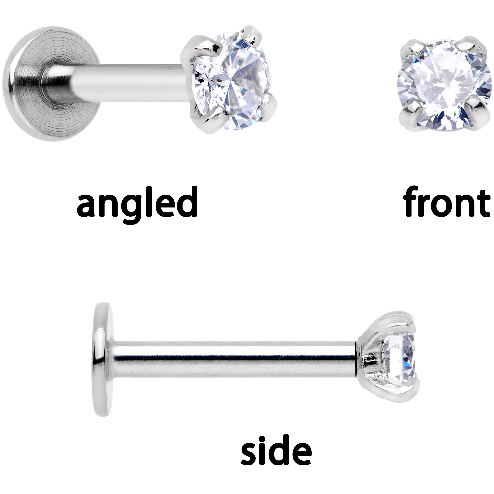 16G 1/4 Clear Gem Butterfly Cartilage Tragus Earring Set of 3