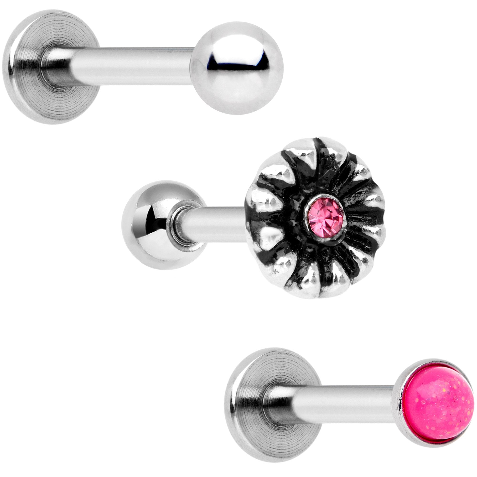 16 Gauge 1/4 Perfect in Pink Cartilage Tragus Earring Set of 3
