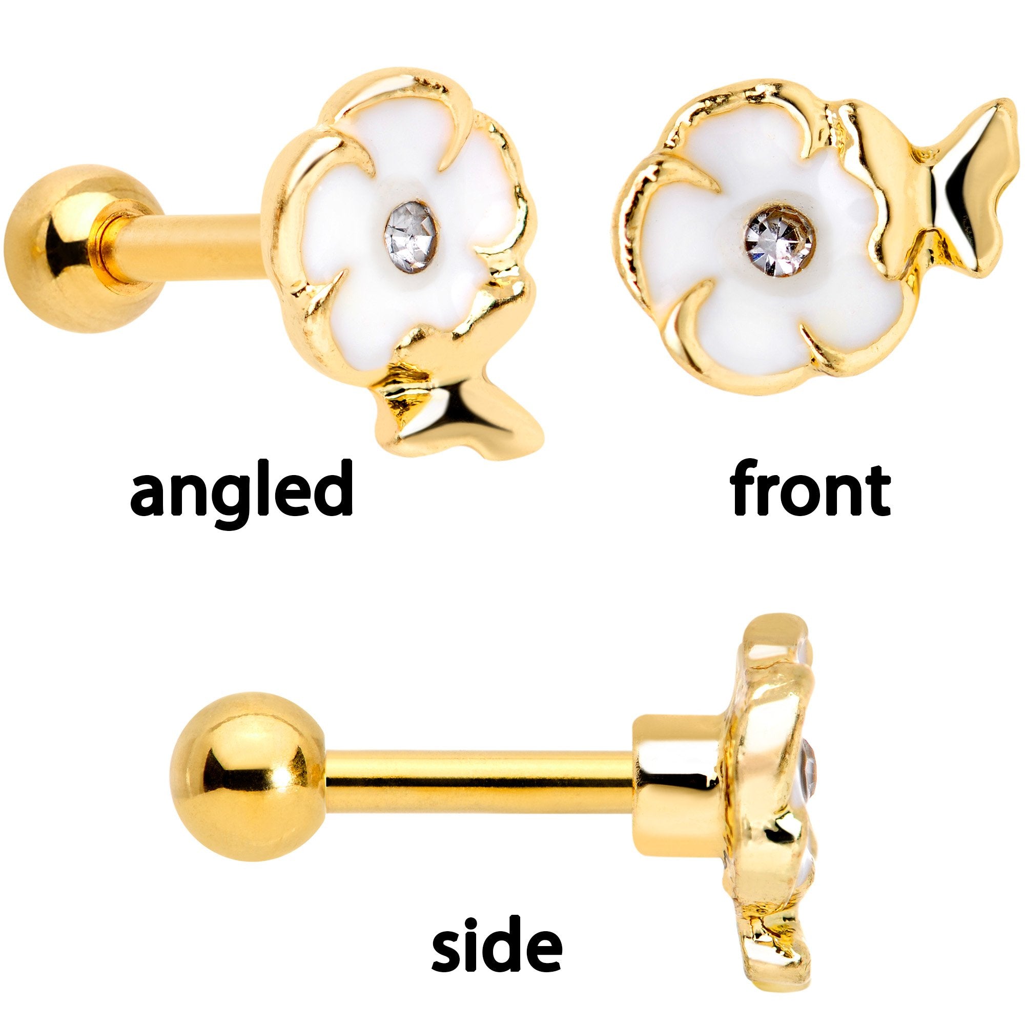 16G 1/4 Clear Gem Gold Tone Spring Cartilage Tragus Set of 3