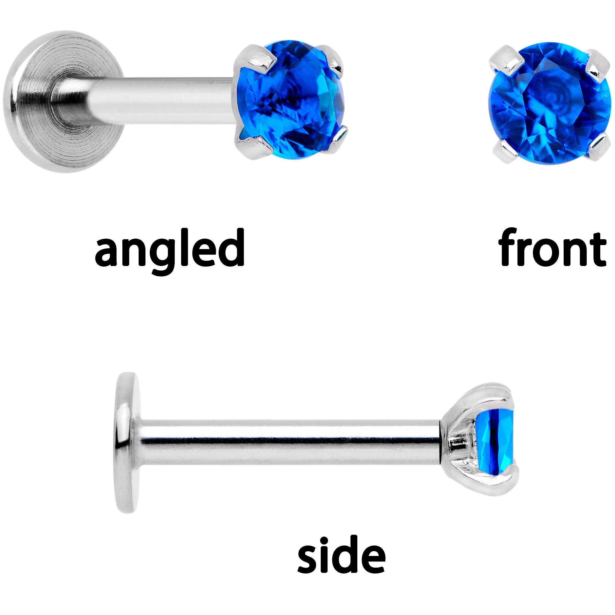 16 Gauge 1/4 Blue Gem Spring Black Cartilage Tragus Earring Set of 3