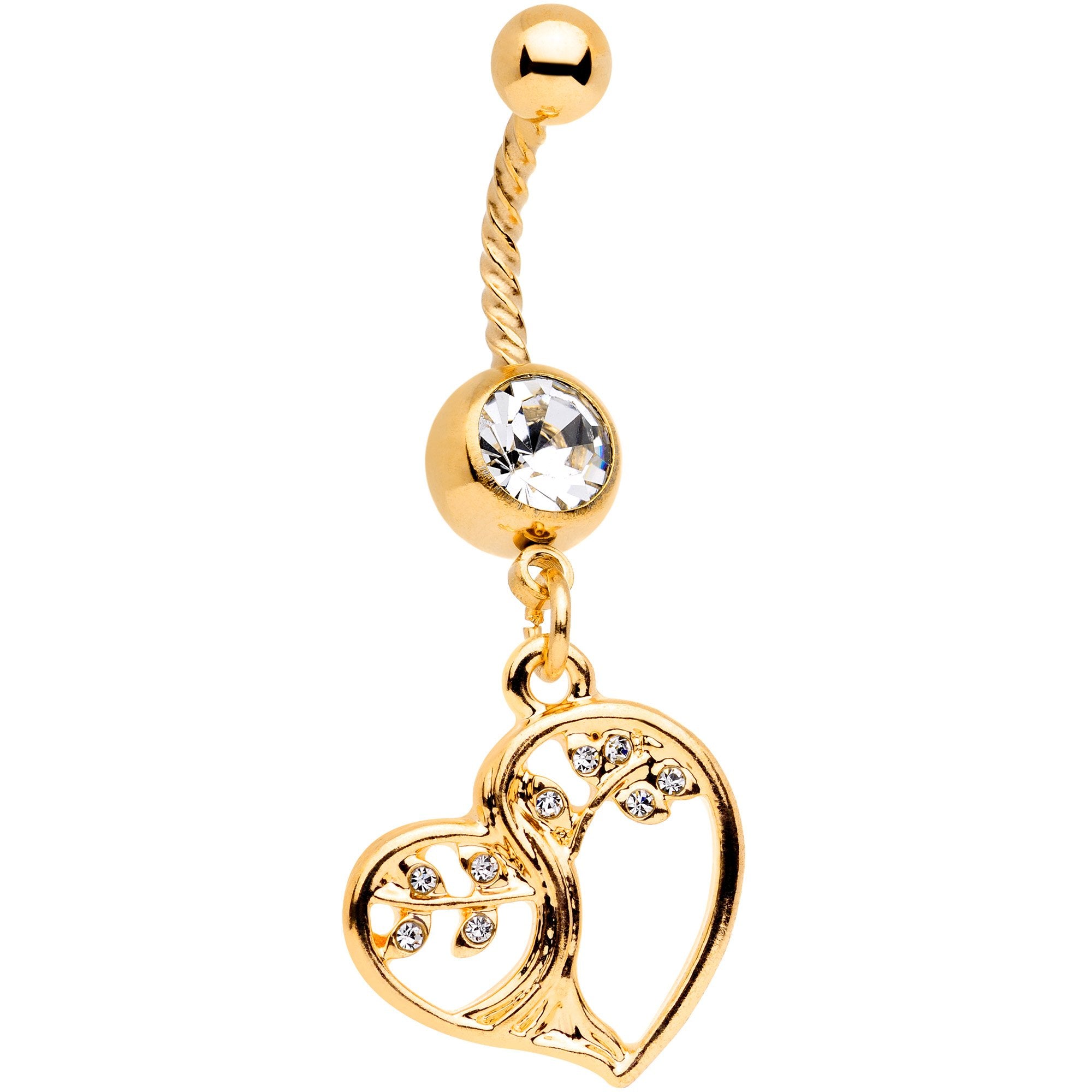 Clear Gem Gold Tone Tree of Love Twisted Dangle Belly Ring
