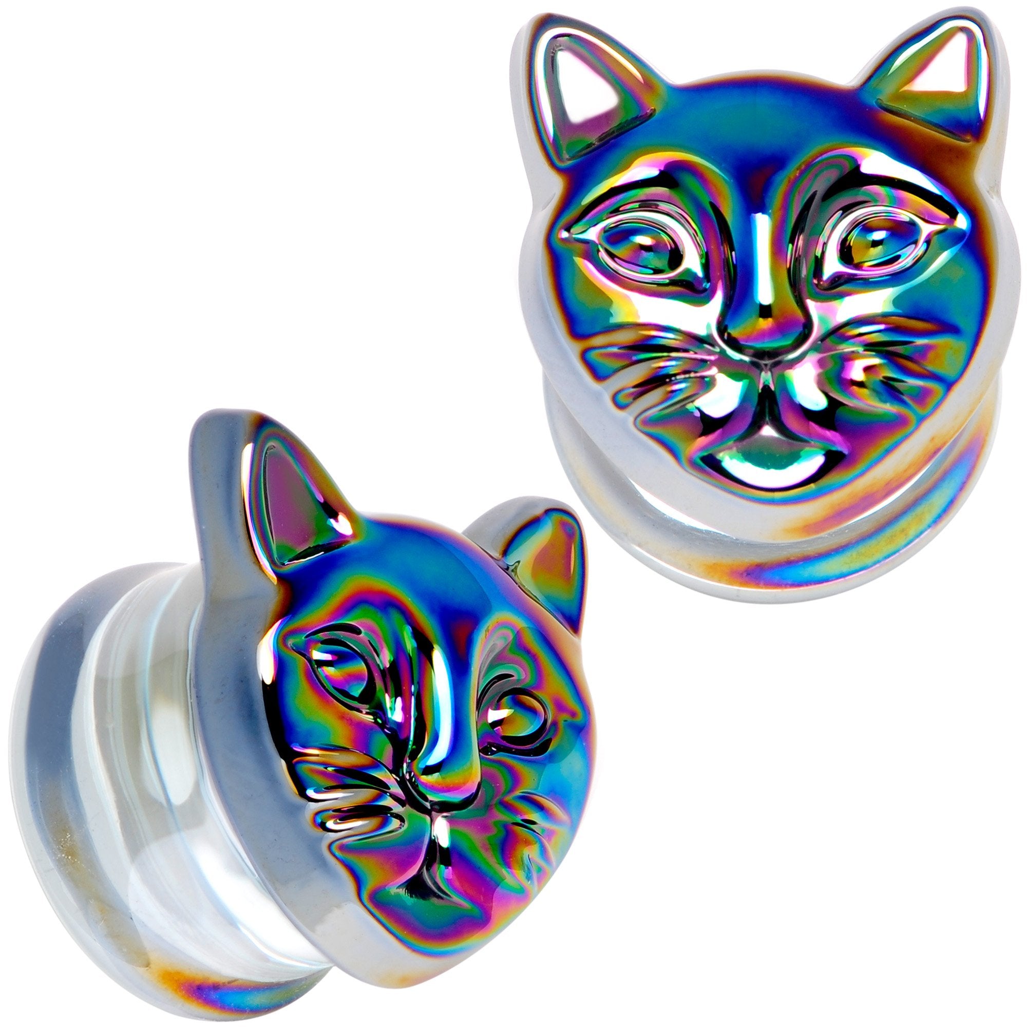 Aurora Black Glass Kitty Cat Double Flare Plug Set 6mm to 25 mm