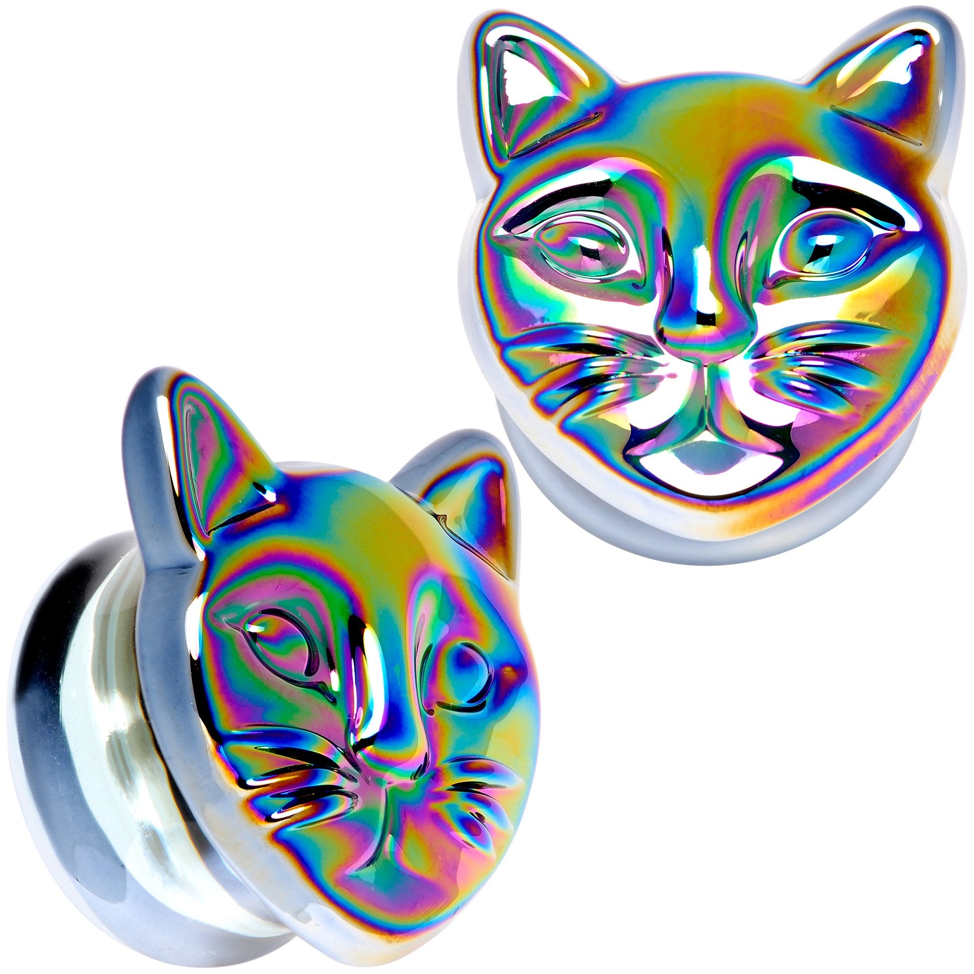 Aurora Black Glass Kitty Cat Double Flare Plug Set 6mm to 25 mm