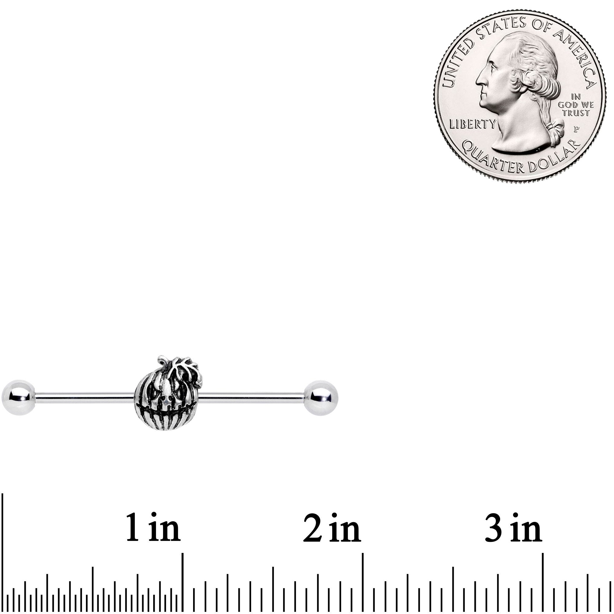 14G Spooky Smiling Jack O Lantern Industrial Barbell 38mm