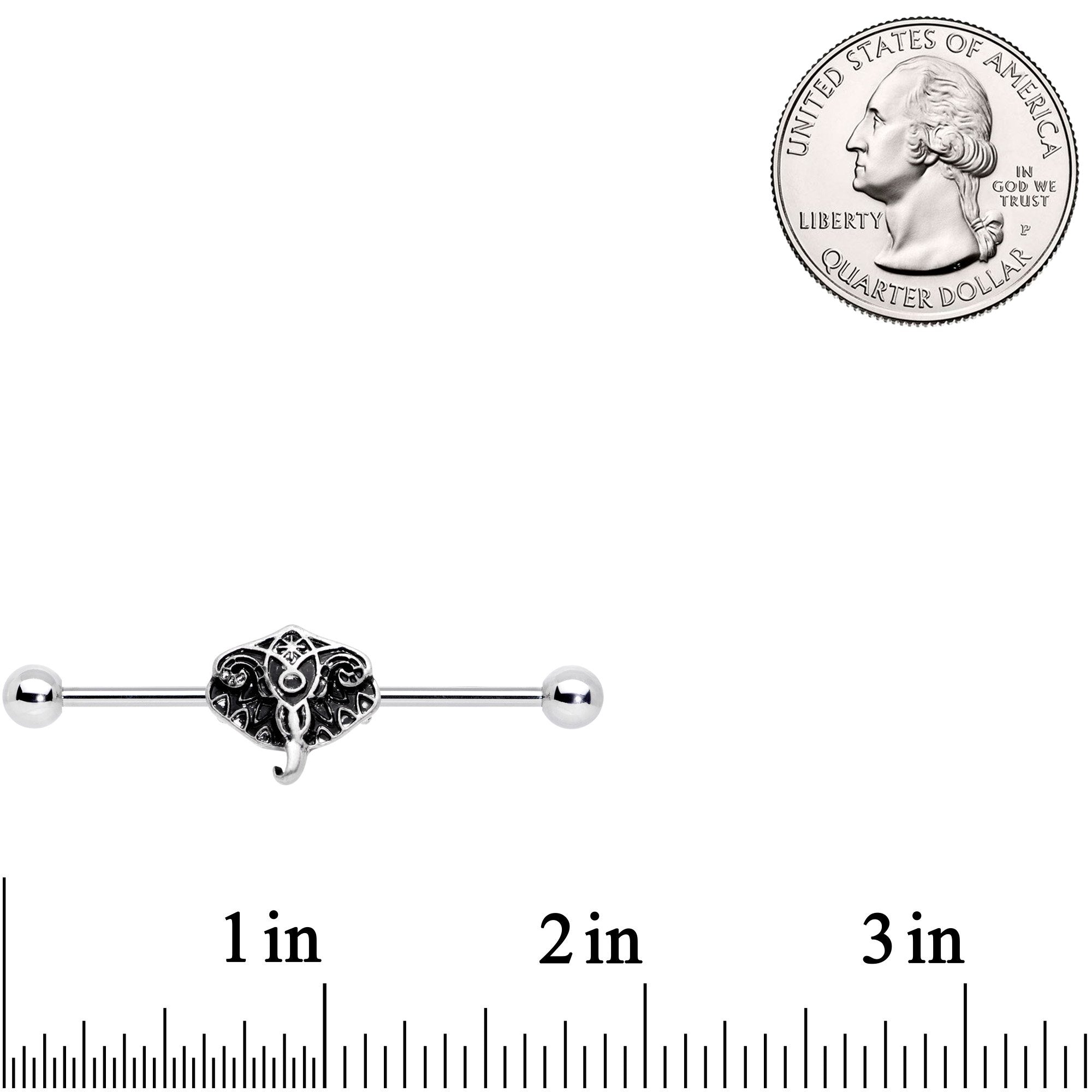 14G Elephant Inspired Abstract Industrial Barbell 38mm