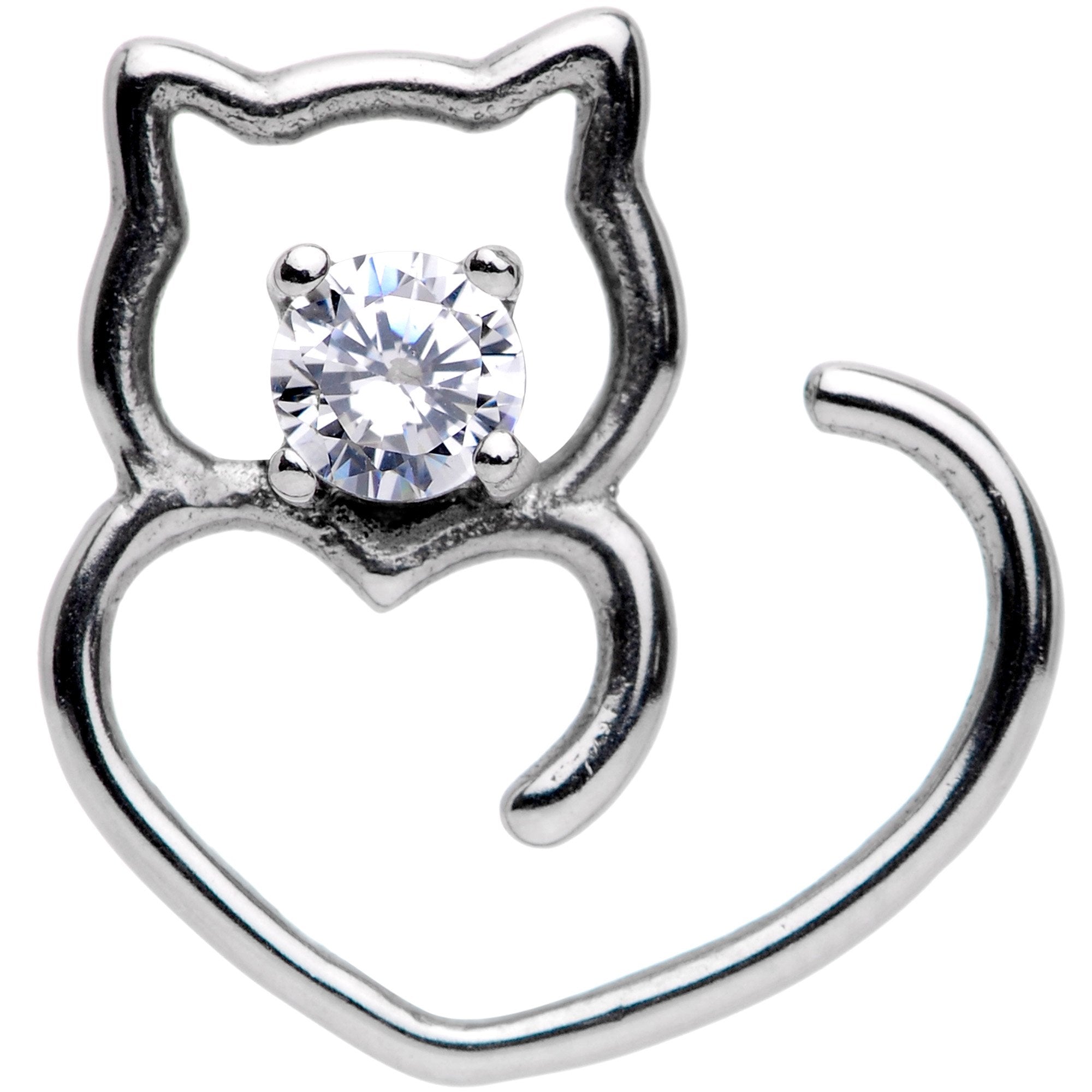 18 Gauge Clear CZ Gem Hey Pretty Kitty Cat Closure Ring