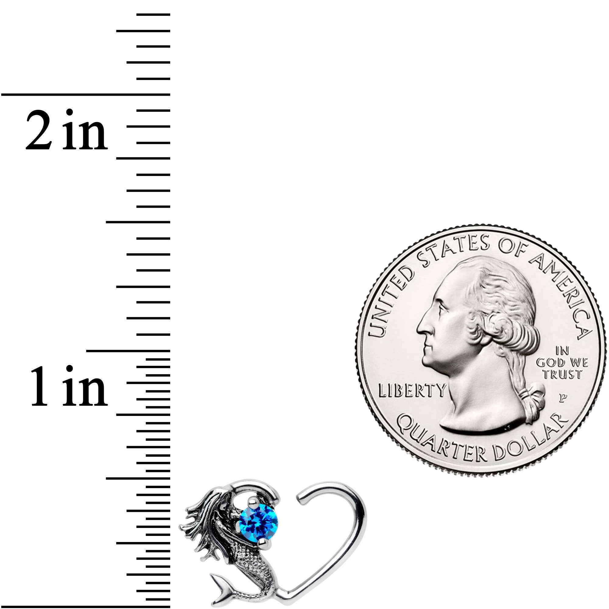 16 Gauge 3/8 Blue CZ Gem Mermaid Treasure Right Heart Closure Ring
