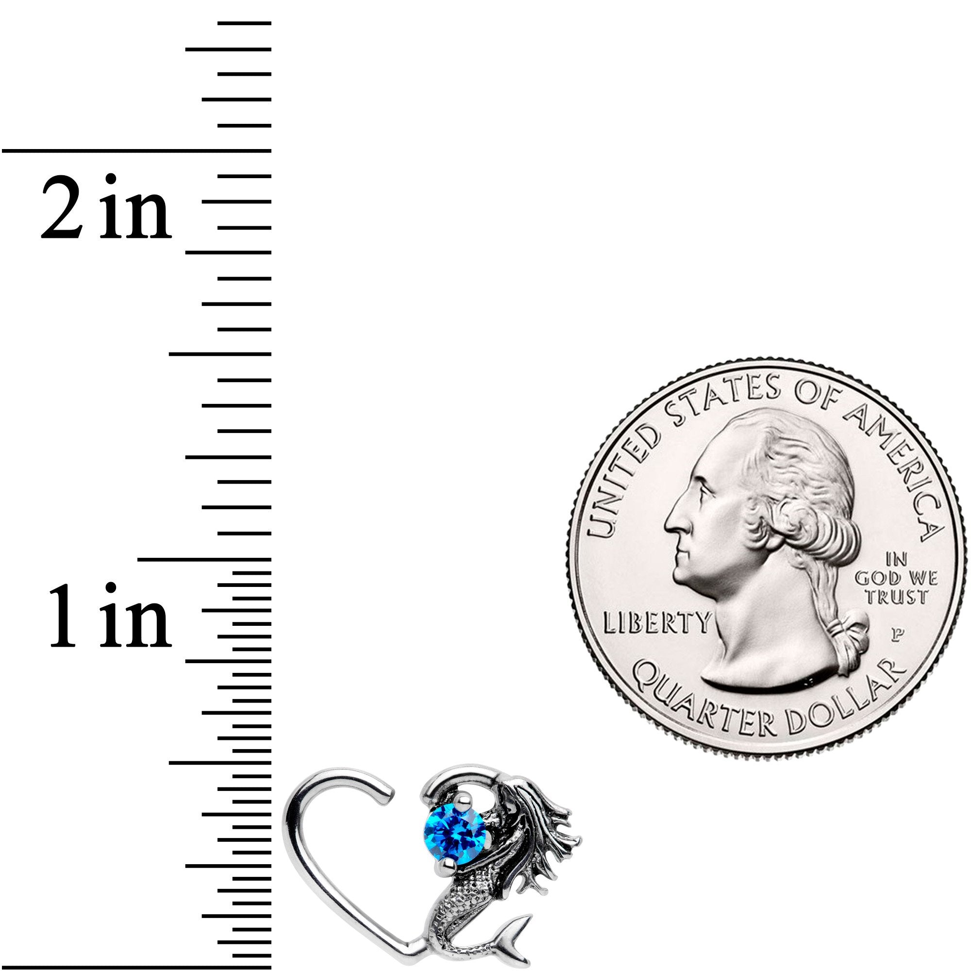 16 Gauge 3/8 Blue CZ Gem Mermaid Treasure Left Heart Closure Ring