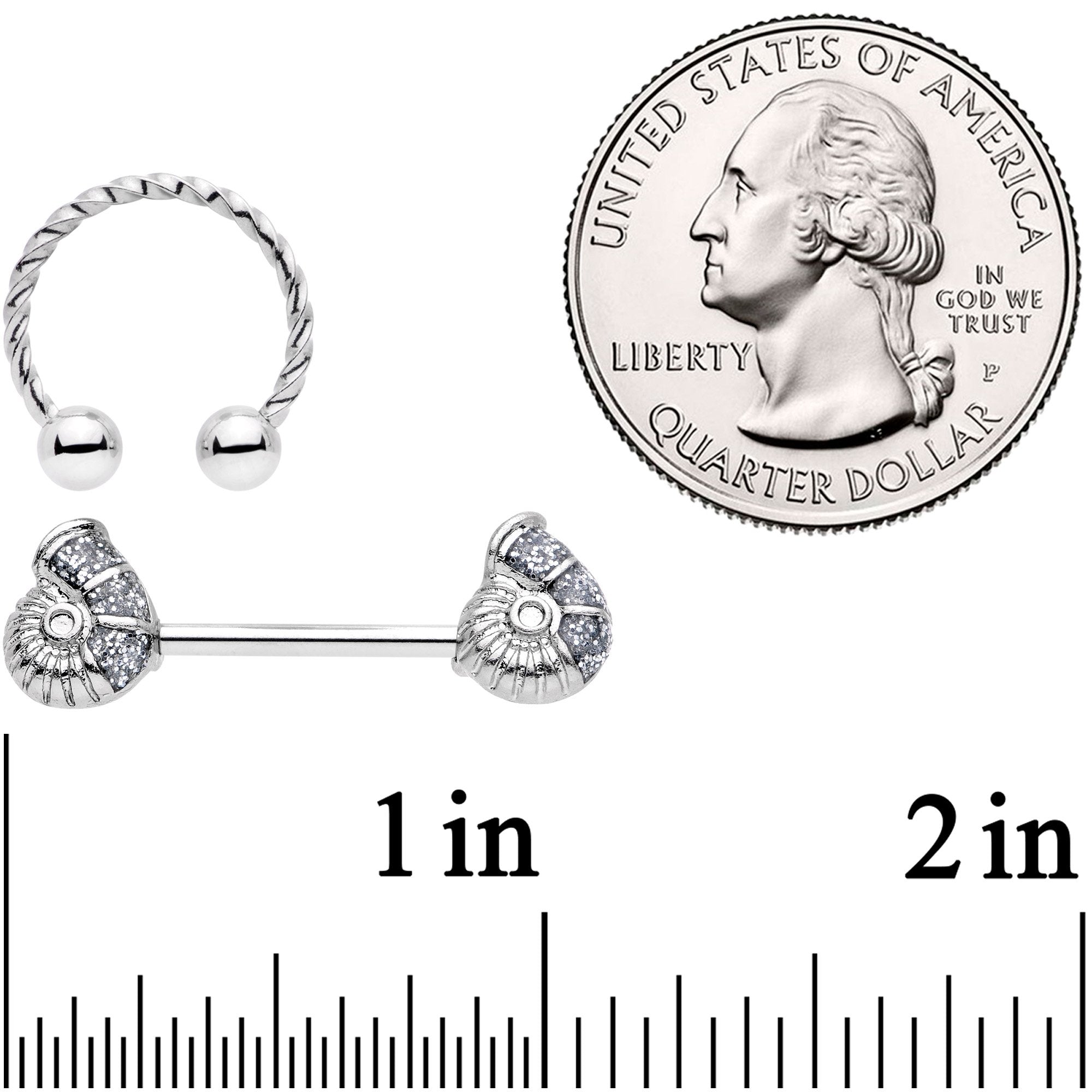 14G 1/2 9/16 Seashell Twisted Horseshoe Nipple Jewelry Set