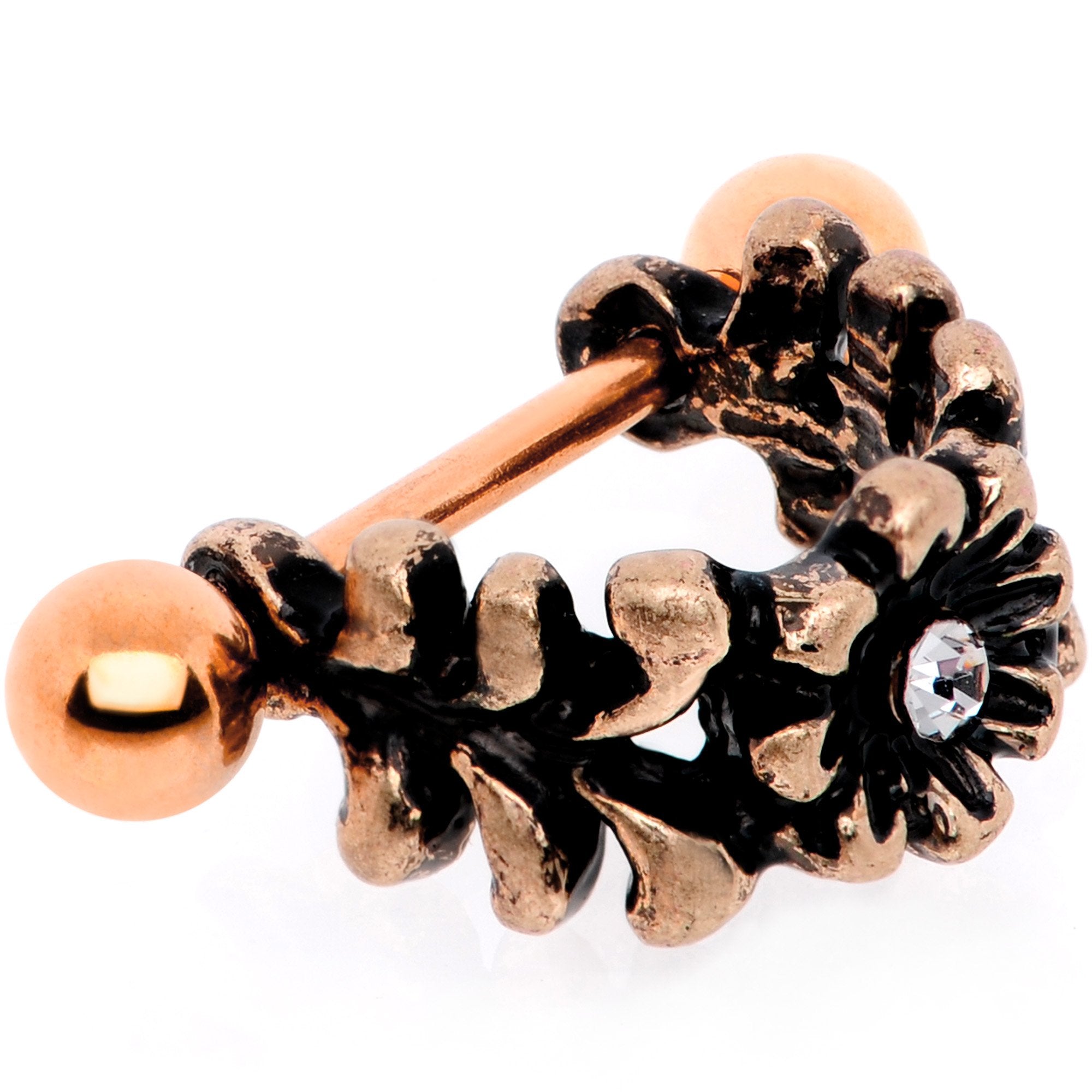 16G 1/2 Clear Gem Rose Gold Tone Flower Cuff Cartilage Earring