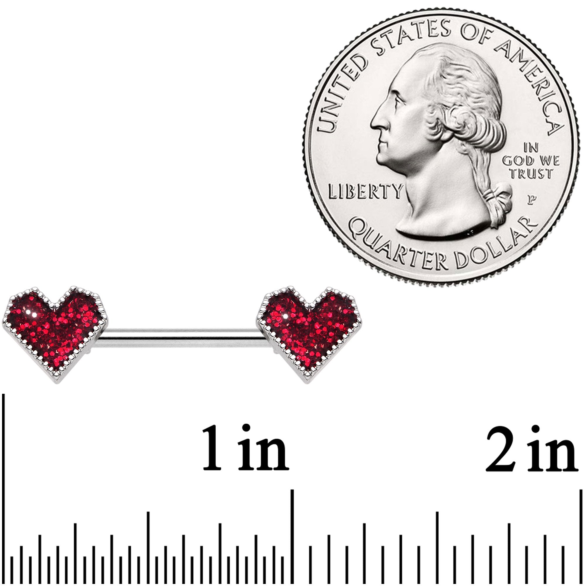 14G 9/16 Red Valentine Heart Barbell Nipple Ring Set
