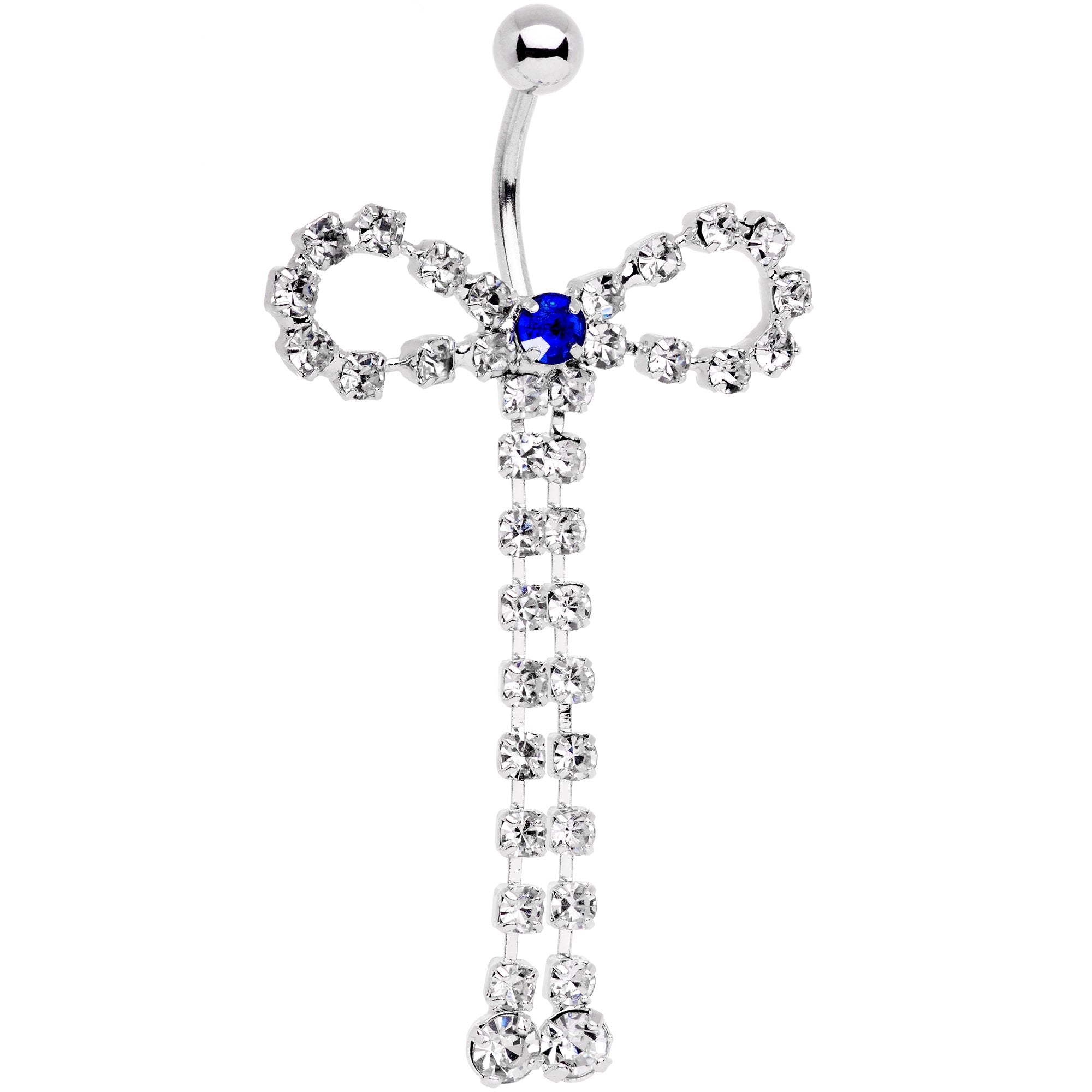 Blue Clear Gem Dainty Graceful Bow Dangle Belly Ring