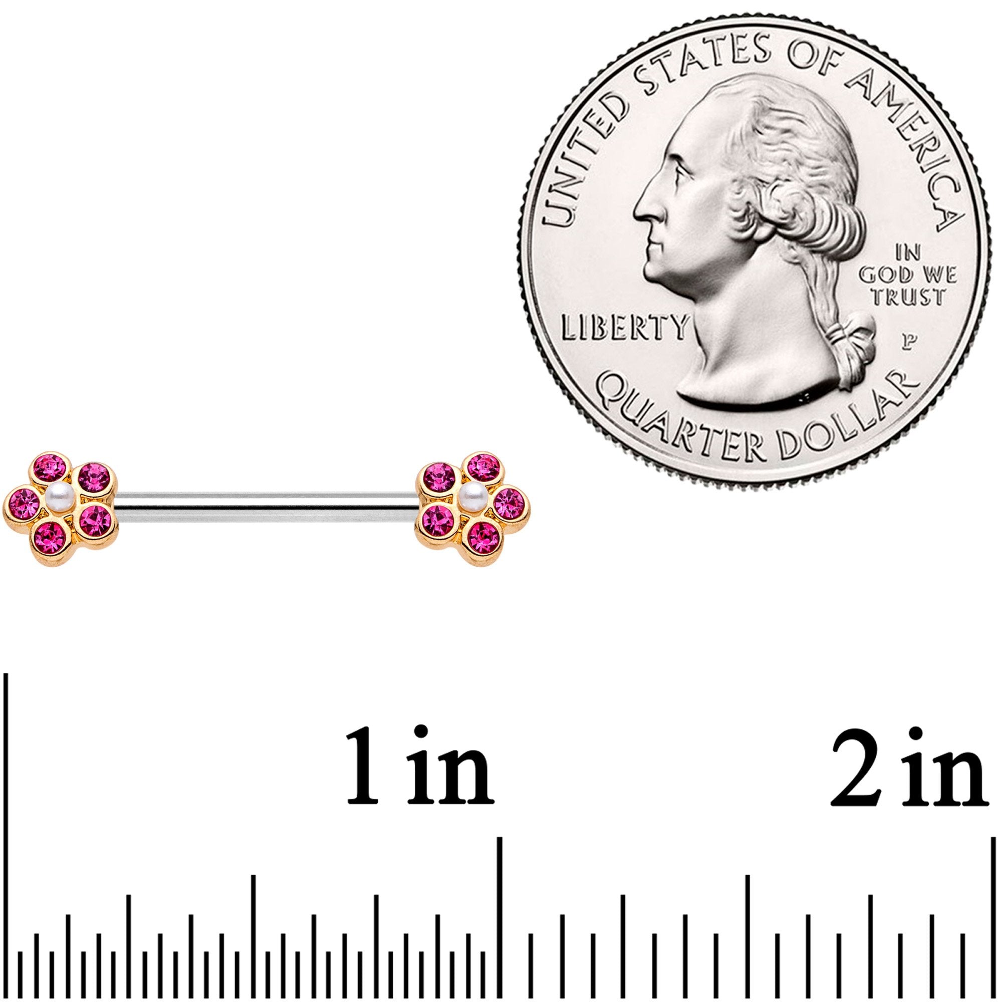 14G 9/16 Pink Gem Precious Flower Barbell Nipple Ring Set