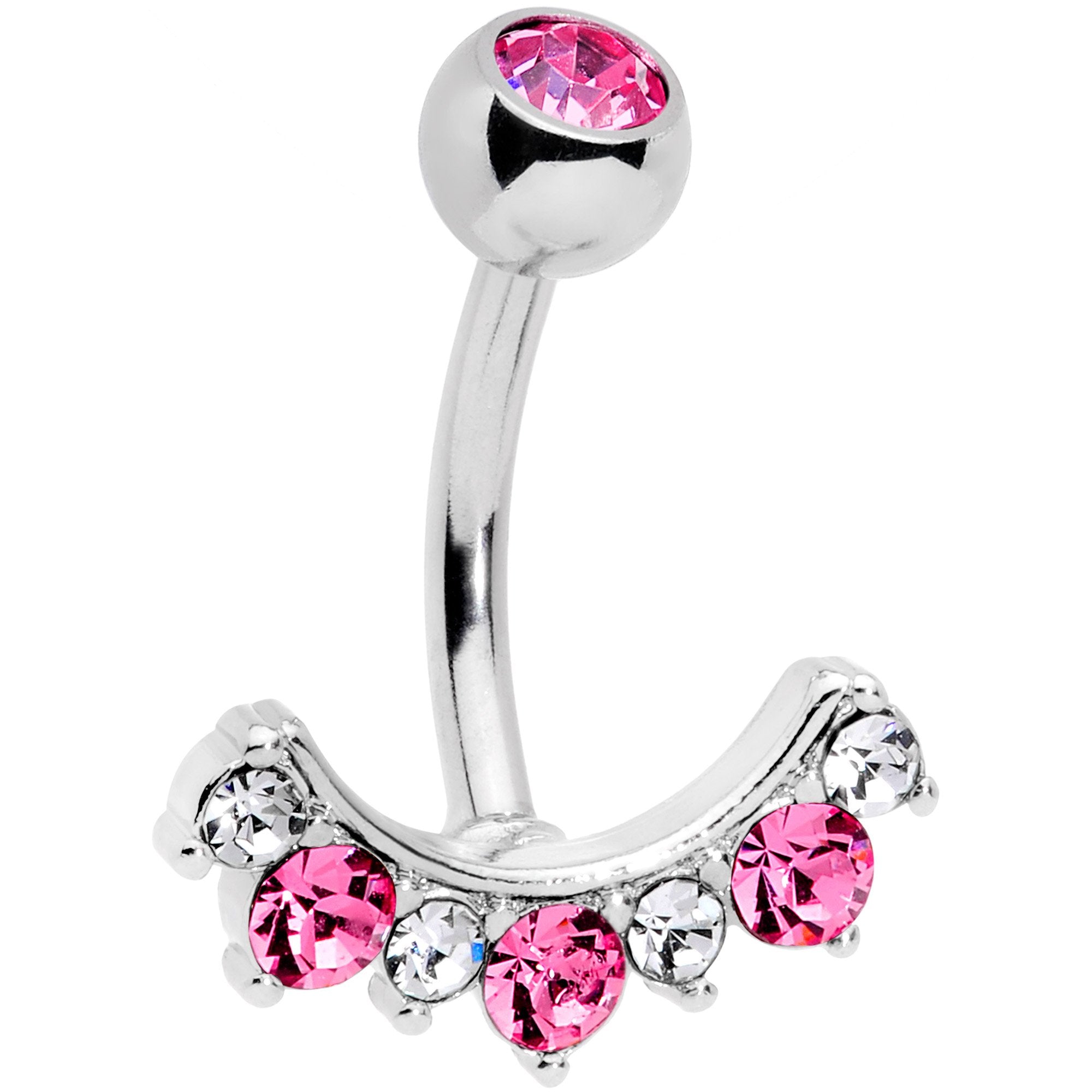 Pink Clear CZ Gem Wave Of Glamour Belly Ring