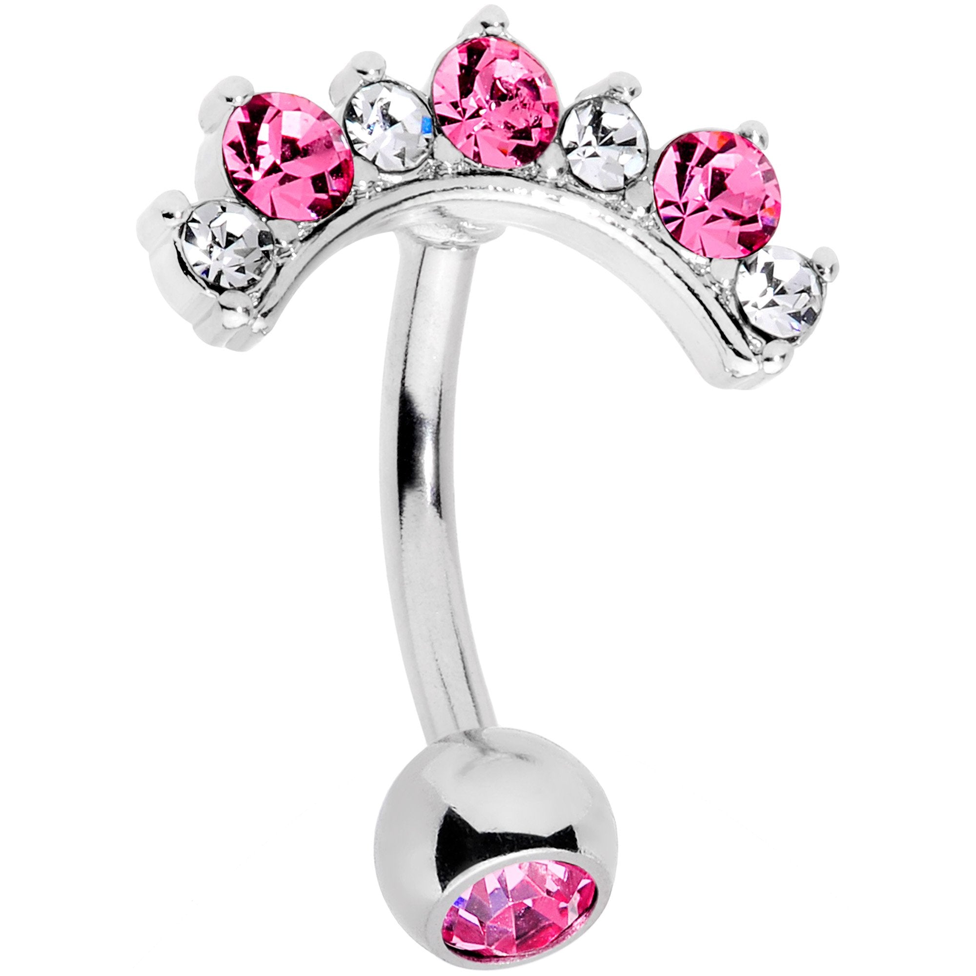 Pink Clear CZ Gem Wave Of Glamour Belly Ring