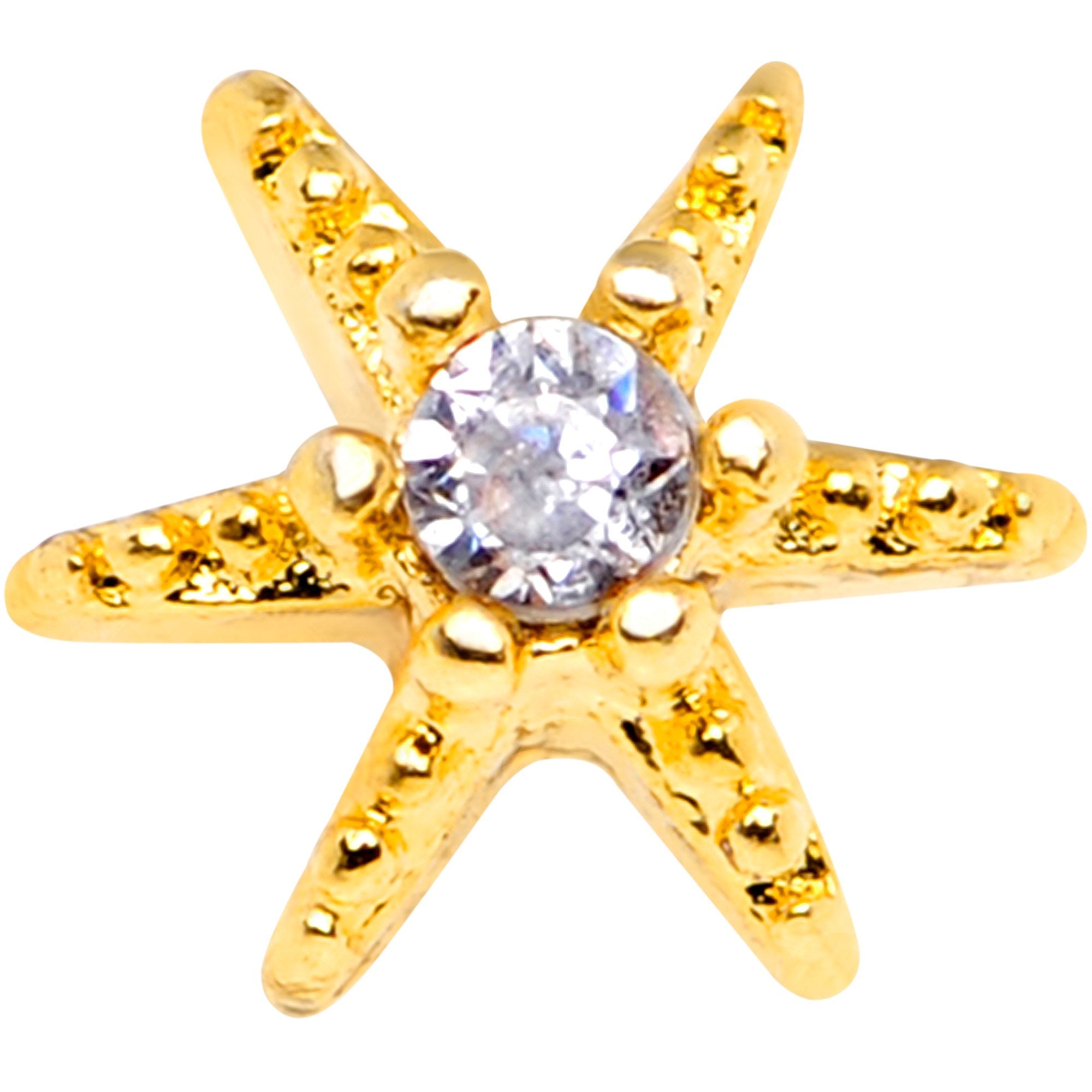14G Clear CZ Gem Gold Tone Starfish Dermal Anchor Top