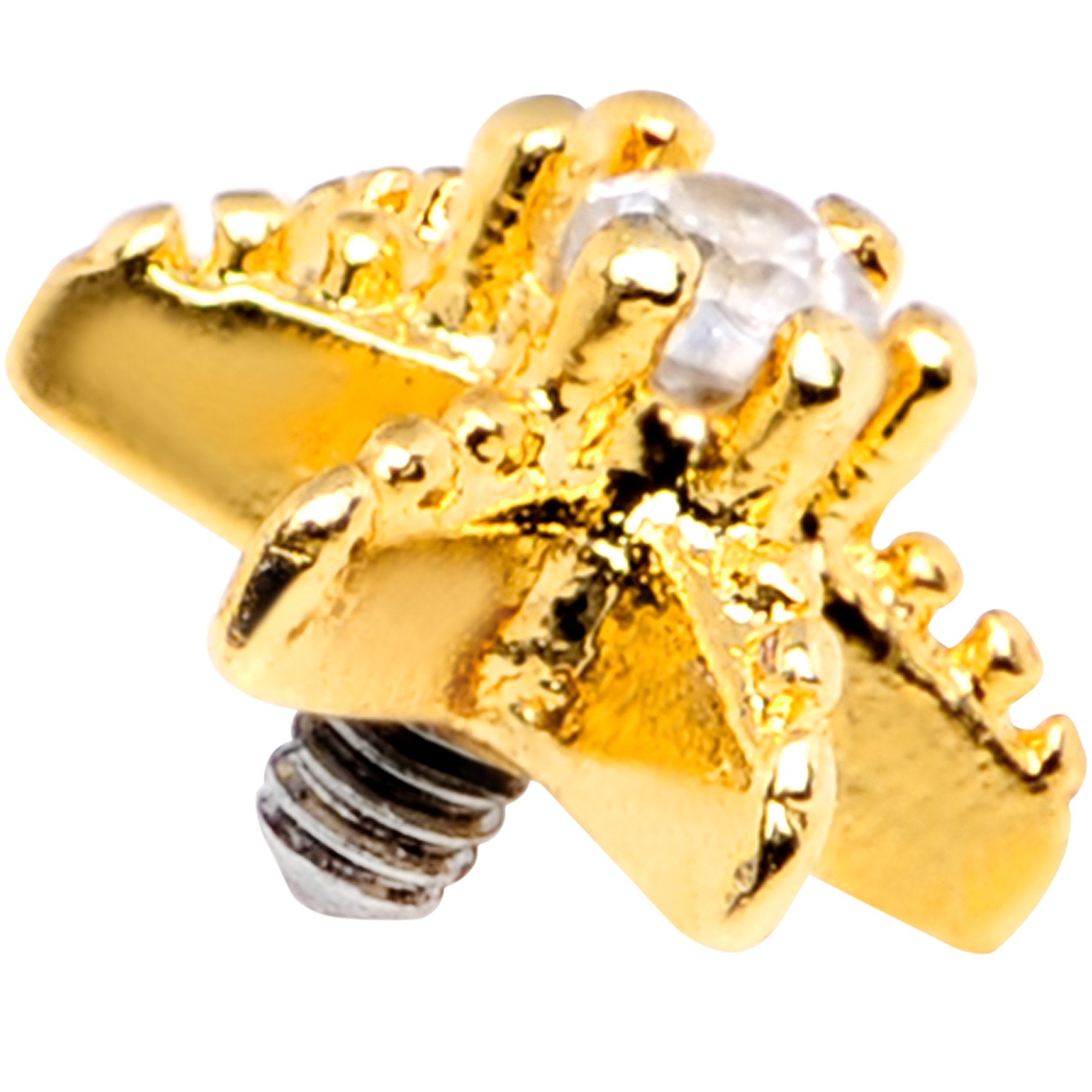 14G Clear CZ Gem Gold Tone Starfish Dermal Anchor Top