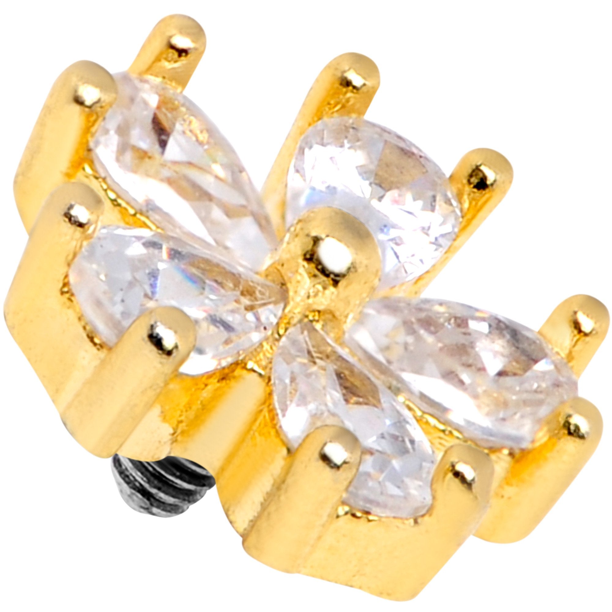 14G Clear CZ Gem Lovely Bloom Gold Tone Dermal Anchor Top