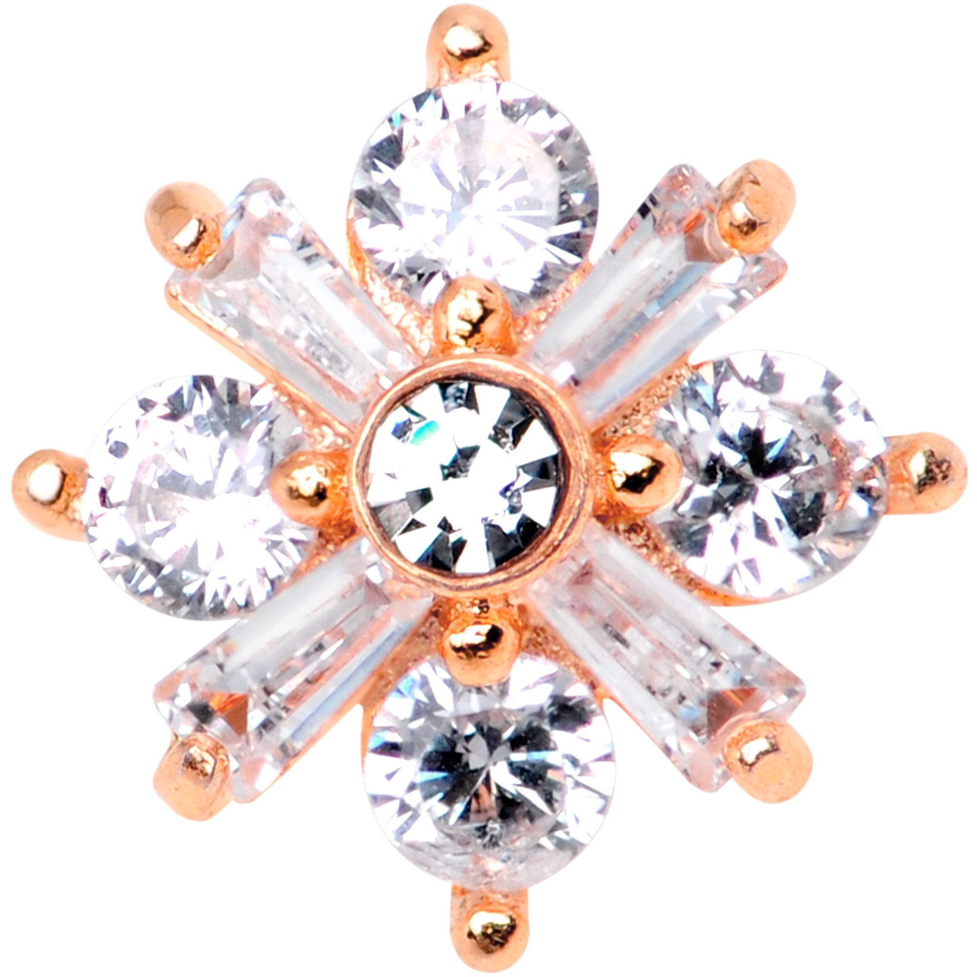 14G Clear CZ Gem Ice Princess Rose Gold Tone Dermal Anchor Top