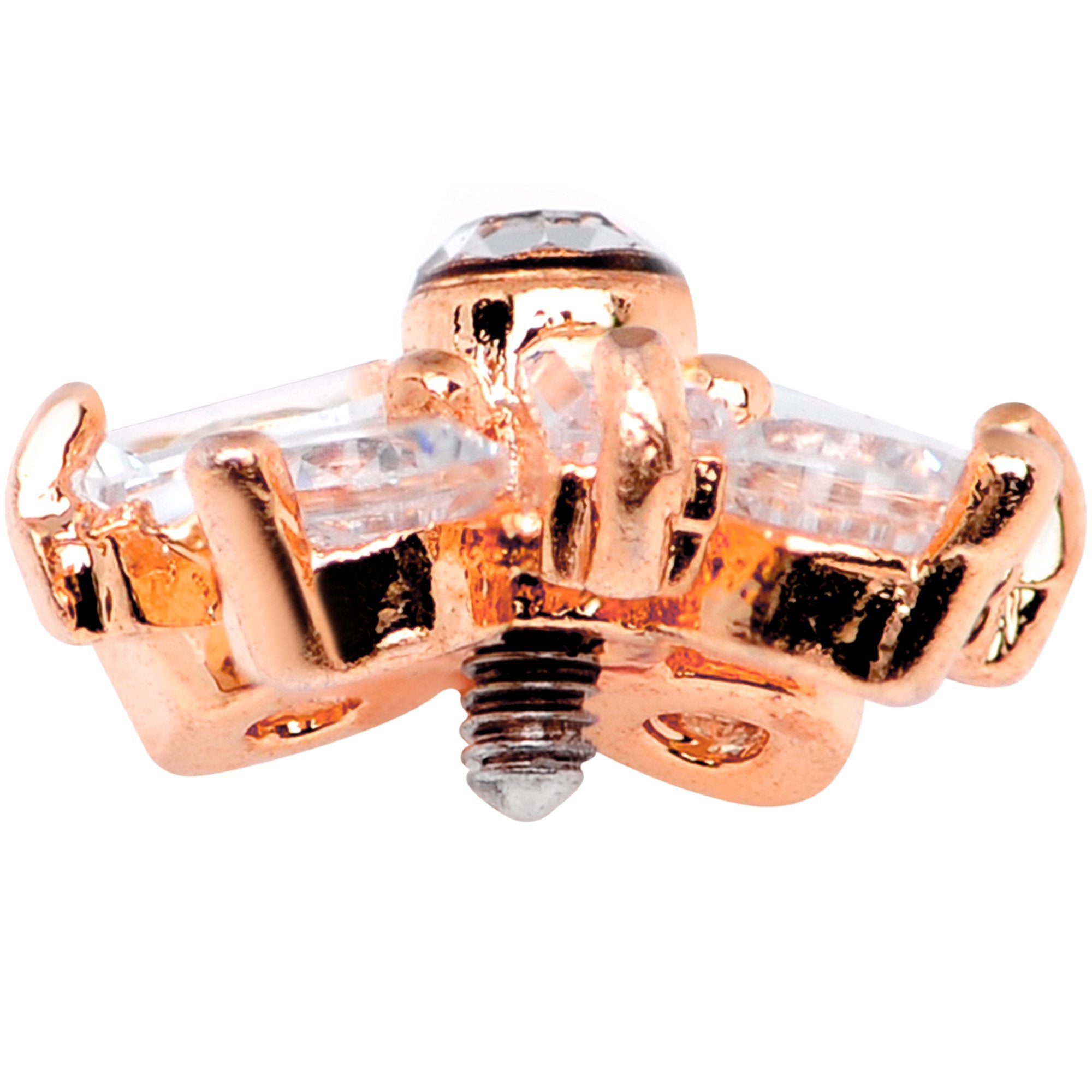 14G Clear CZ Gem Ice Princess Rose Gold Tone Dermal Anchor Top