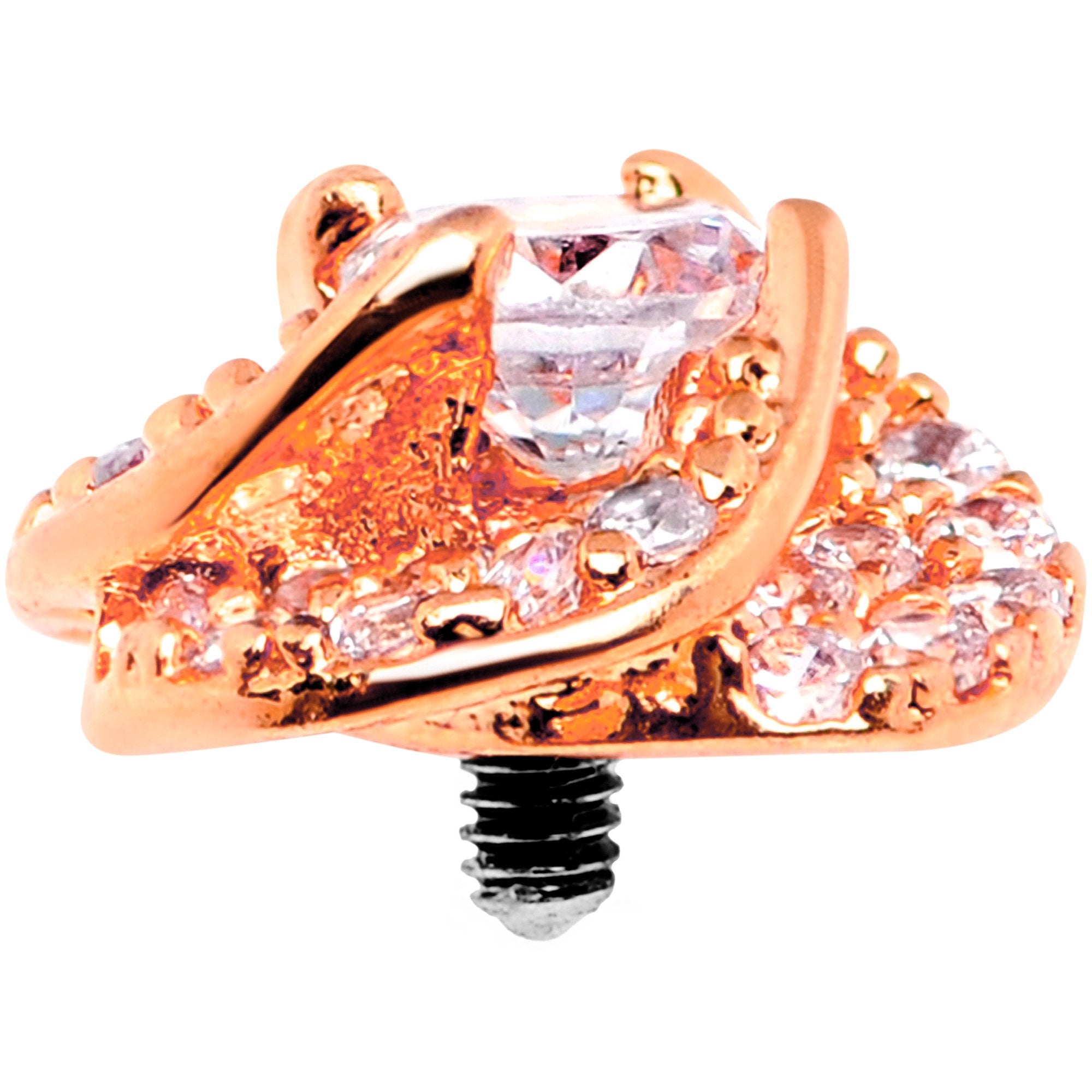 14G Clear CZ Gem Roses Romance Rose Gold Tone Dermal Anchor Top