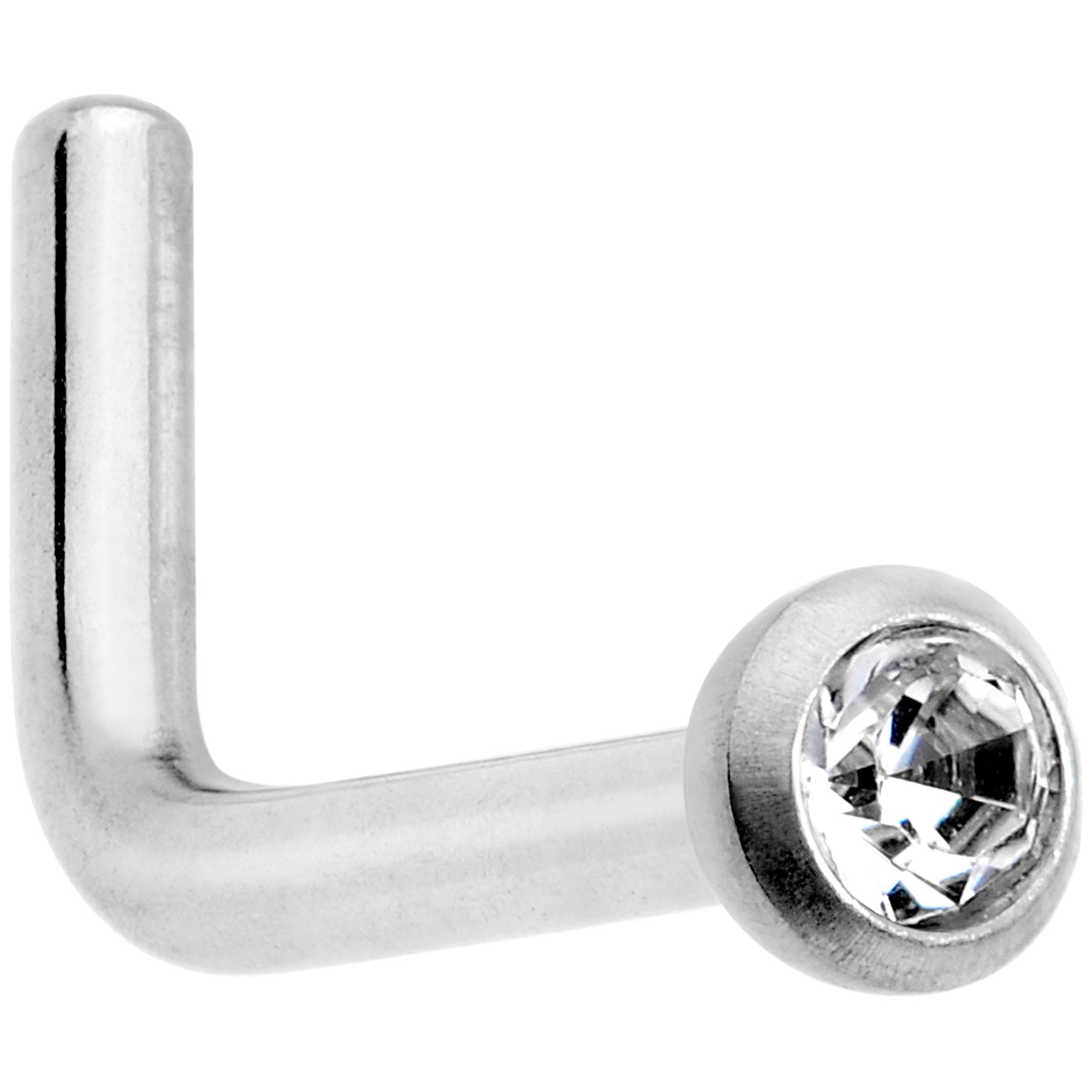 18 Gauge Grade 23 Titanium Press Fit CZ Micro Ball L Shaped Nose Ring