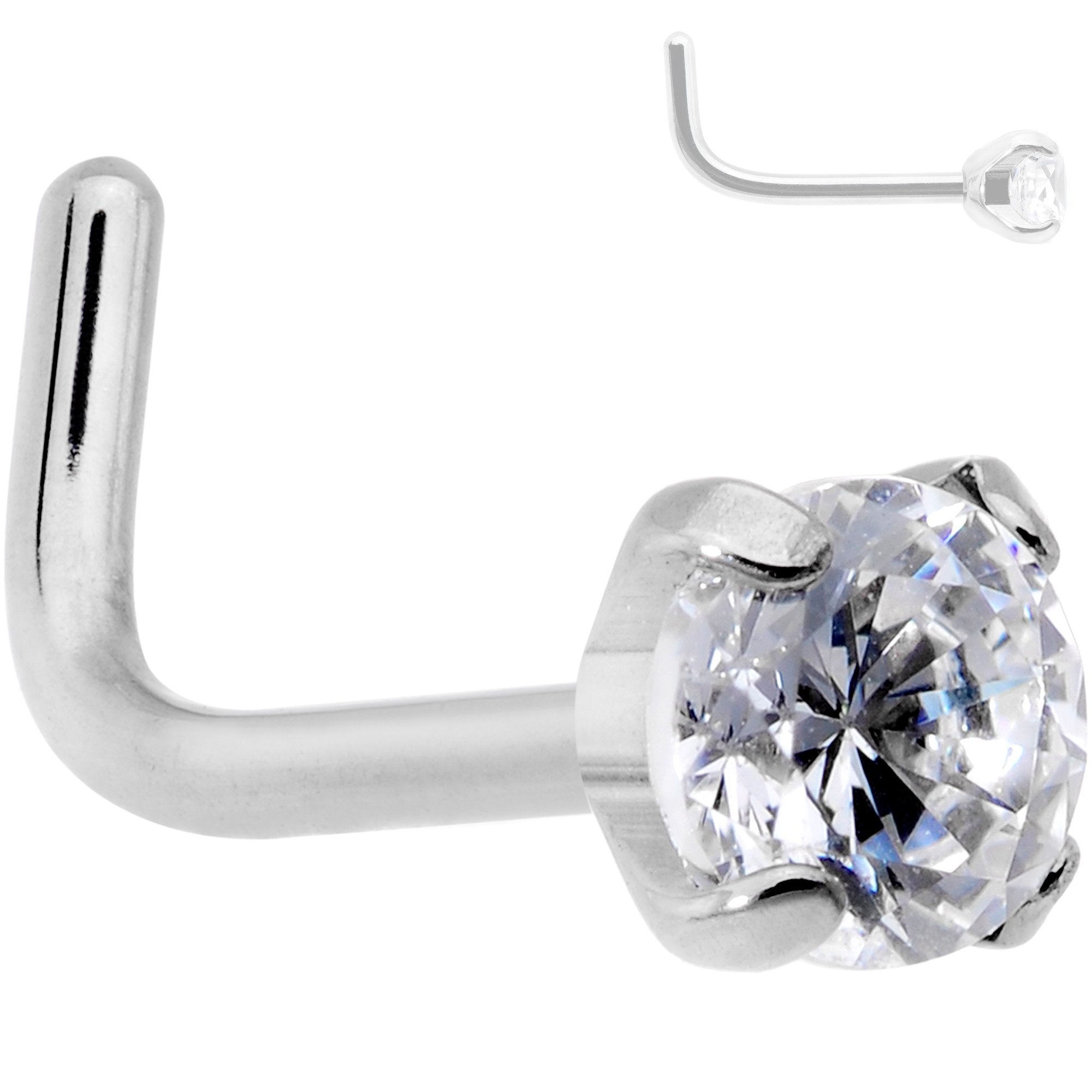 20G 1/4 Clear 3mm CZ Gem Grade 23 Titanium L Shaped Nose Ring