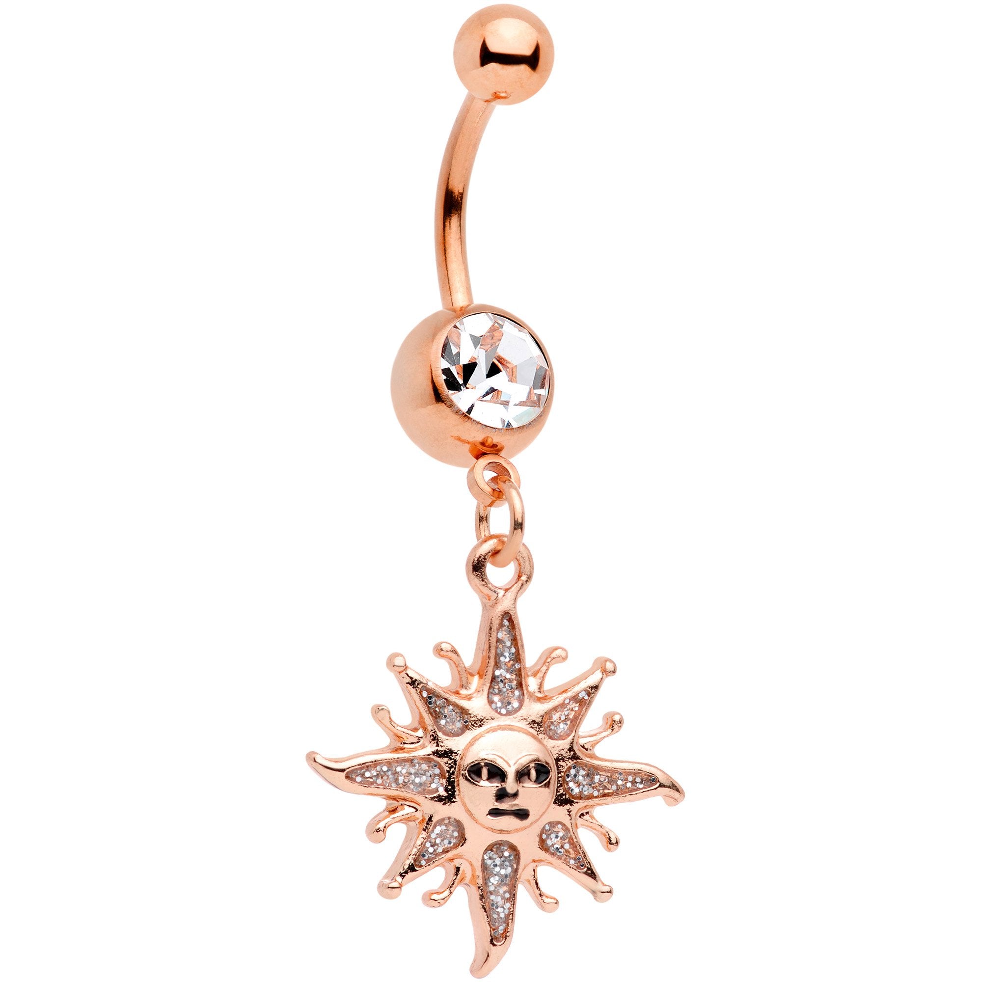 Clear Gem Rose Gold Tone Heavenly Sun Dangle Belly Ring