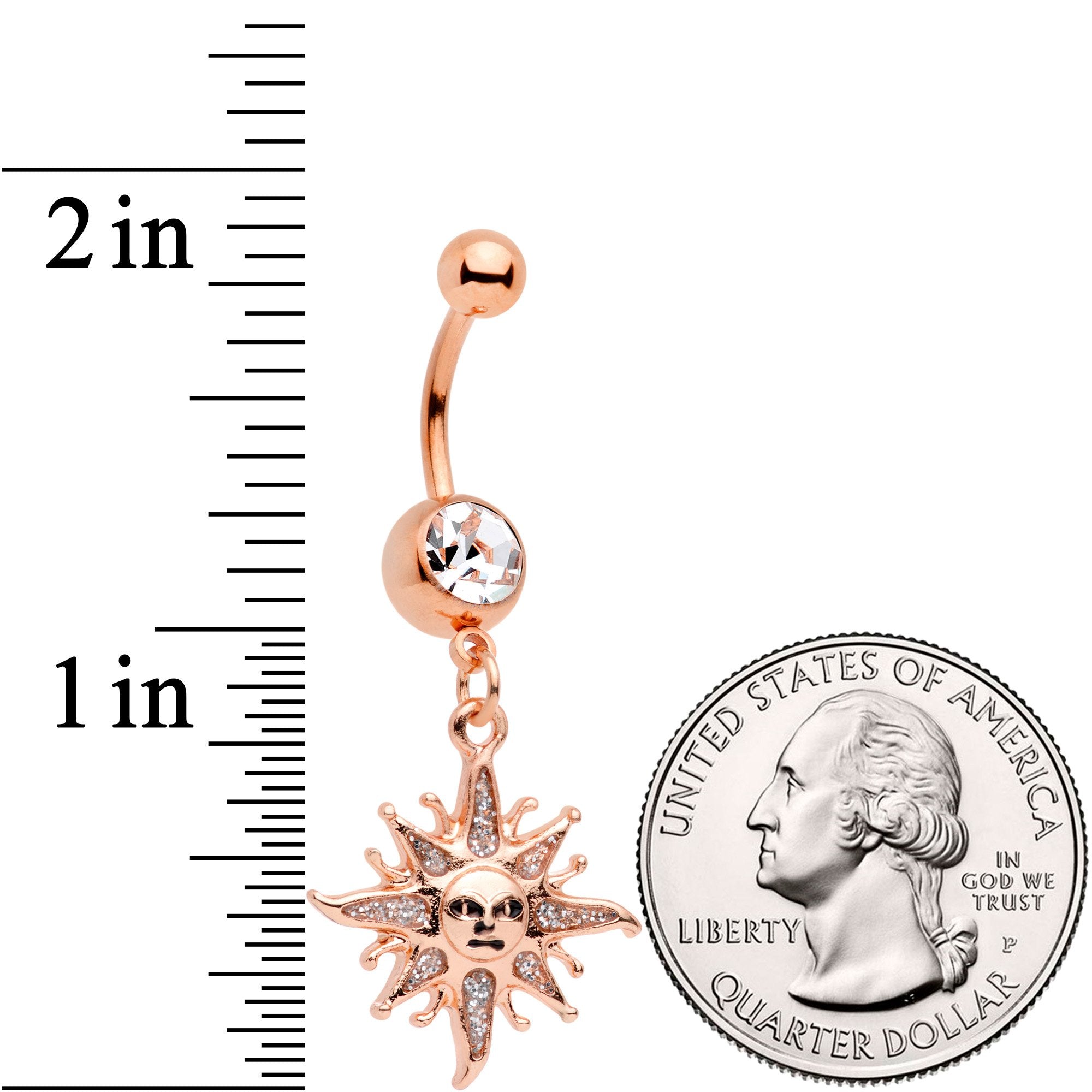 Clear Gem Rose Gold Tone Heavenly Sun Dangle Belly Ring