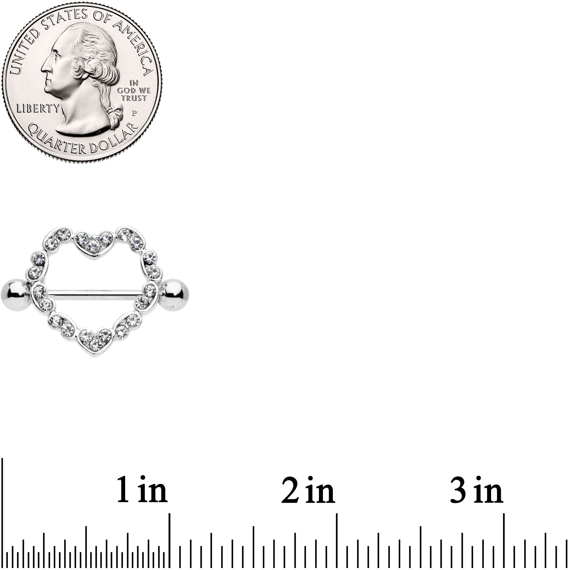 14G 9/16 Clear Gem Dear Heart Nipple Shield Set