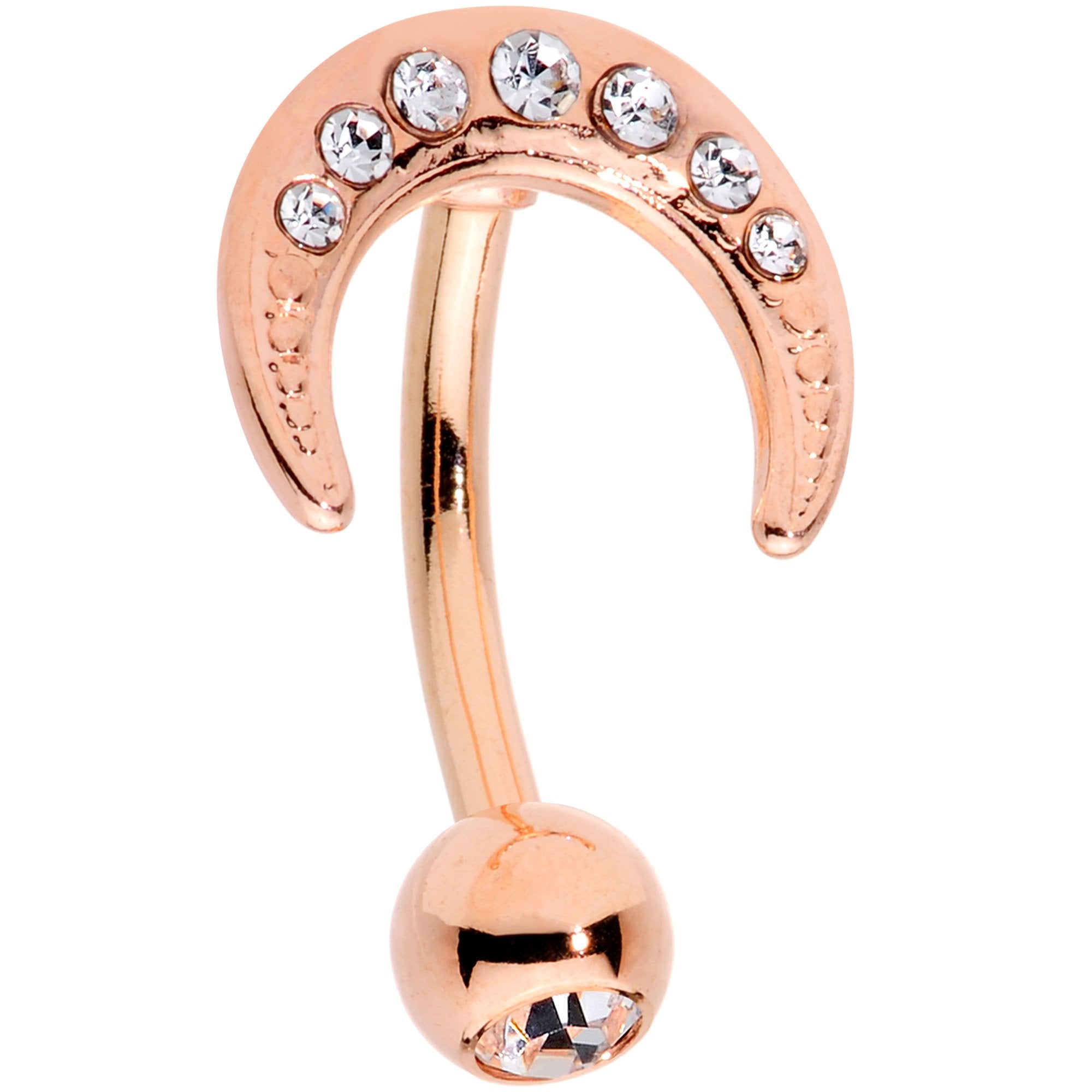 Clear CZ Gem Rose Gold Tone Crescent Moon Belly Ring