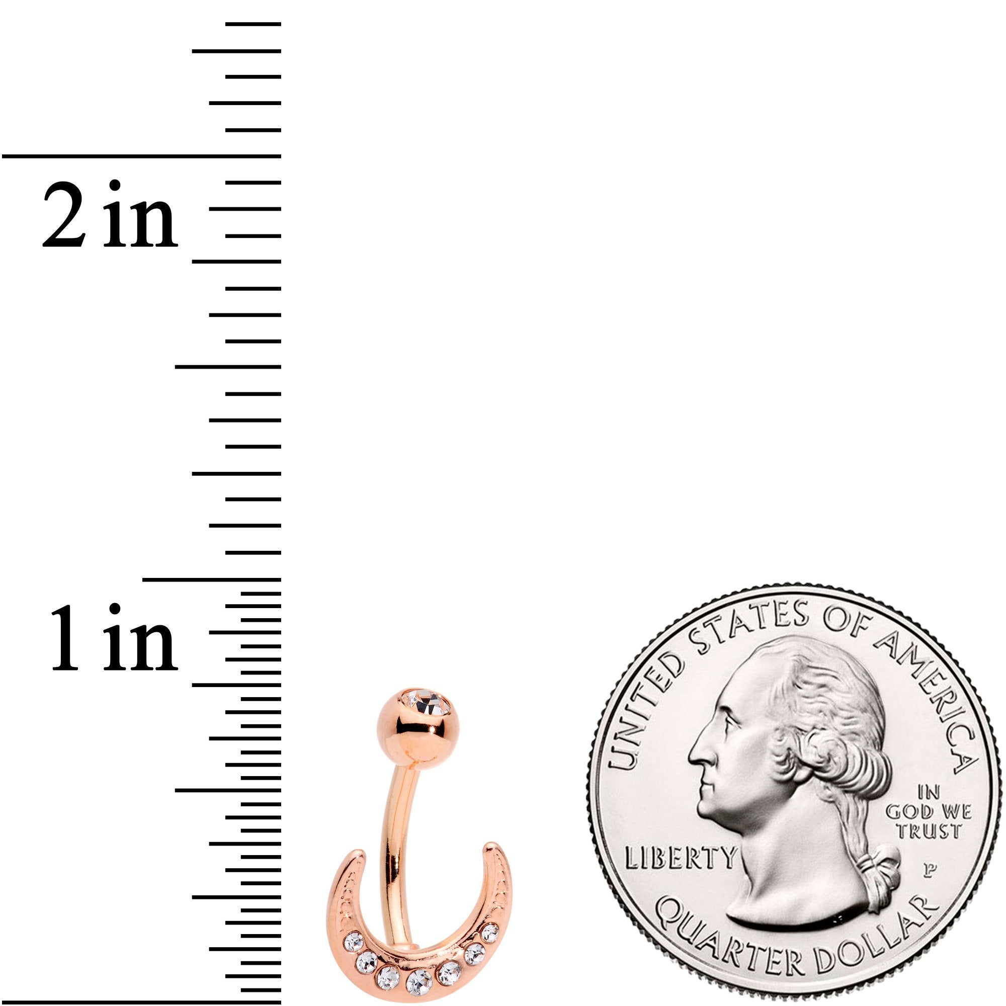 Clear CZ Gem Rose Gold Tone Crescent Moon Belly Ring
