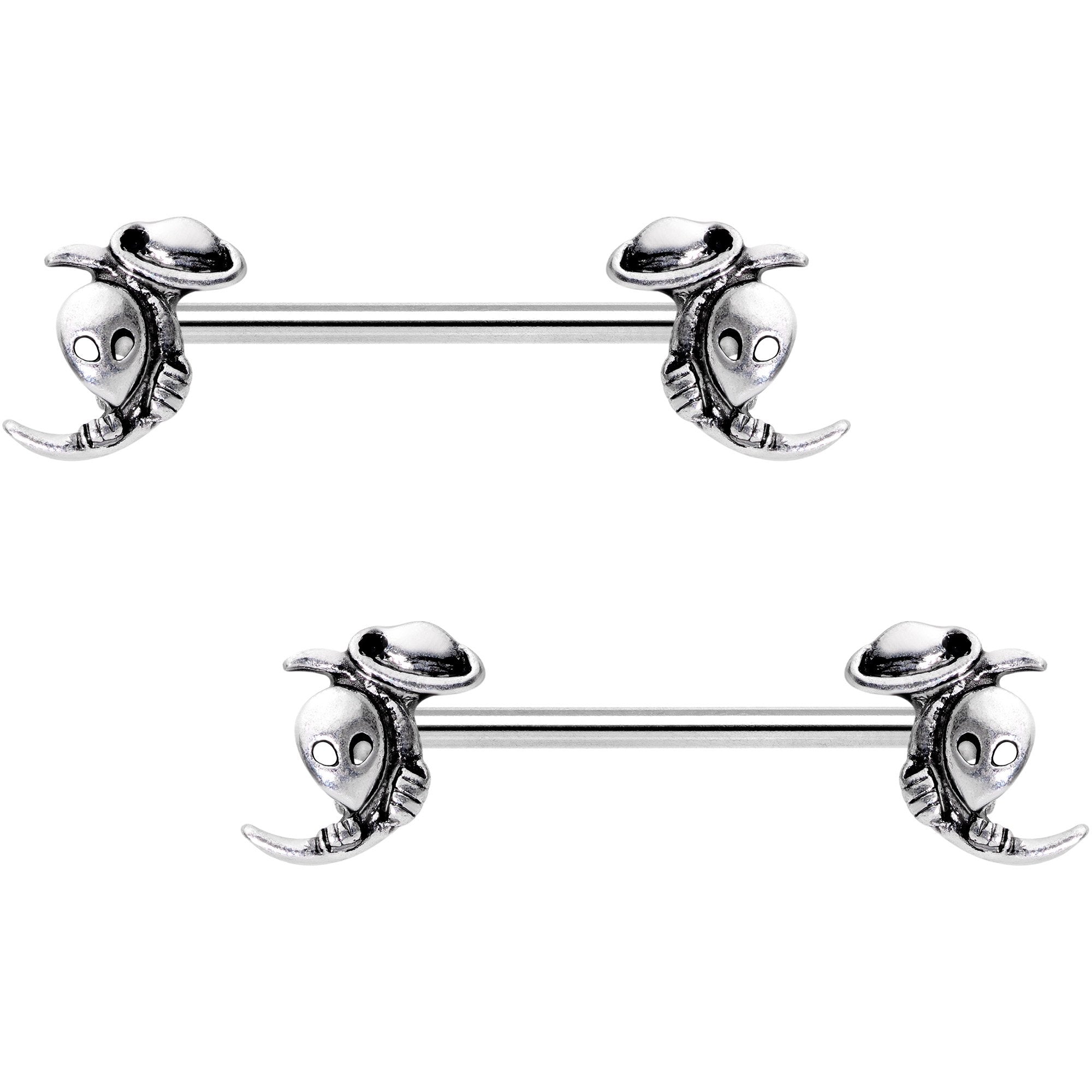 14G 9/16 Aliens Landed Crescent Moon Barbell Nipple Ring Set