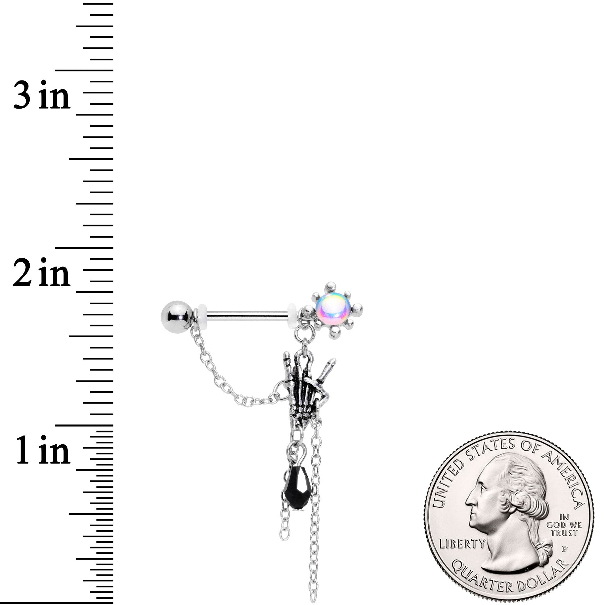 9/16 Black Gem Skeleton Heavy Metal Dangle Barbell Nipple Ring Set