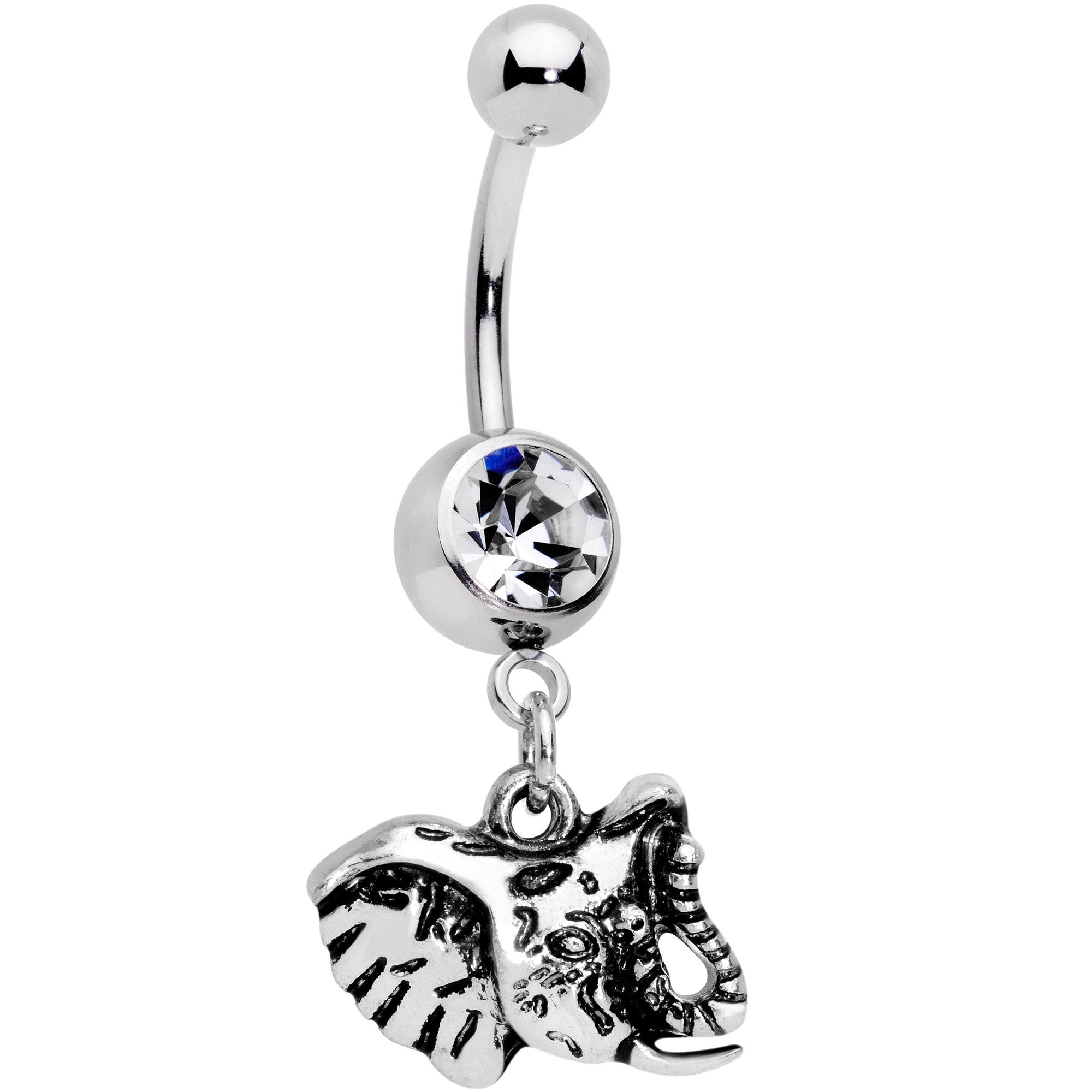 Clear Gem Wild And Free Elephant Dangle Belly Ring