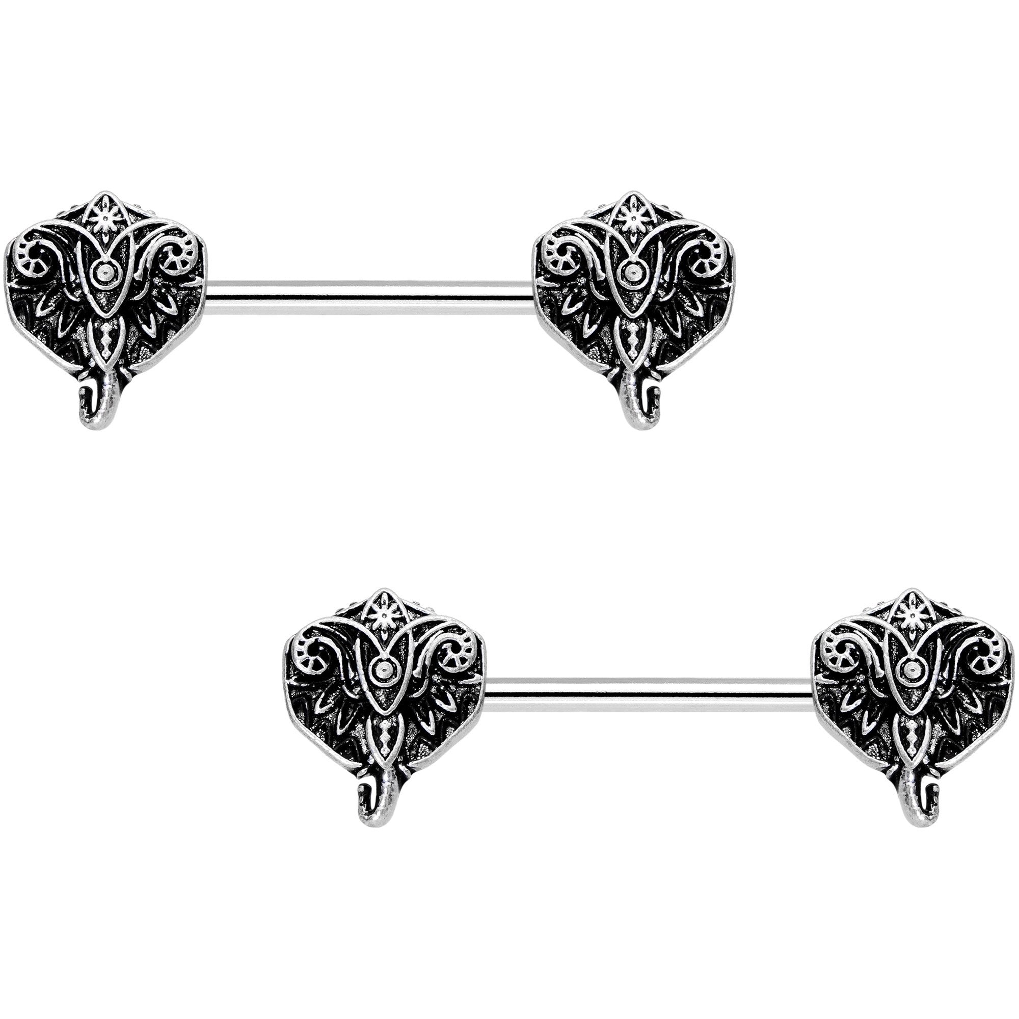 14G 9/16 Inspired By The Wild Elephant Barbell Nipple Ring Set