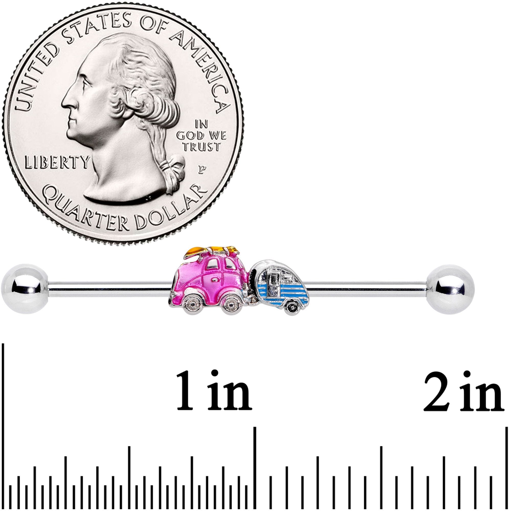 14 Gauge Pink Time for a Road Trip Industrial Barbell 38mm