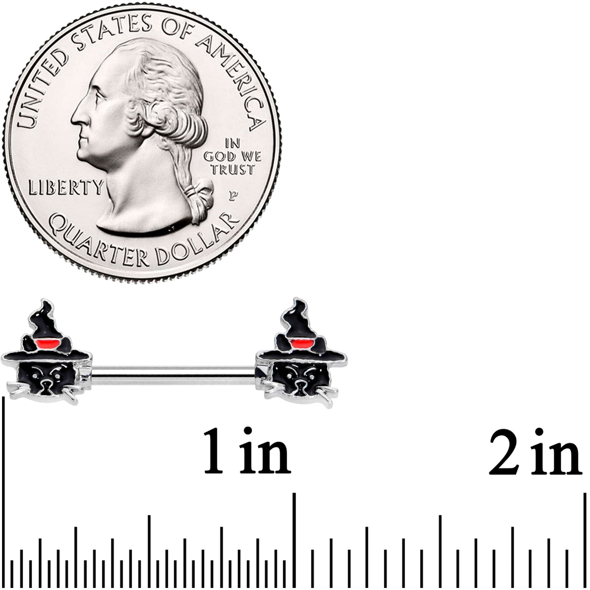 14G 9/16 Halloween Witch Way Black Cat Barbell Nipple Ring Set